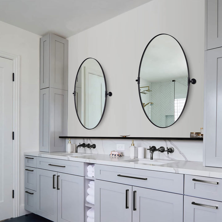 ANDY STAR Modern 25 x 38 Inch Oval Wall Hanging Bathroom Mirror, Matte Black - VMInnovations
