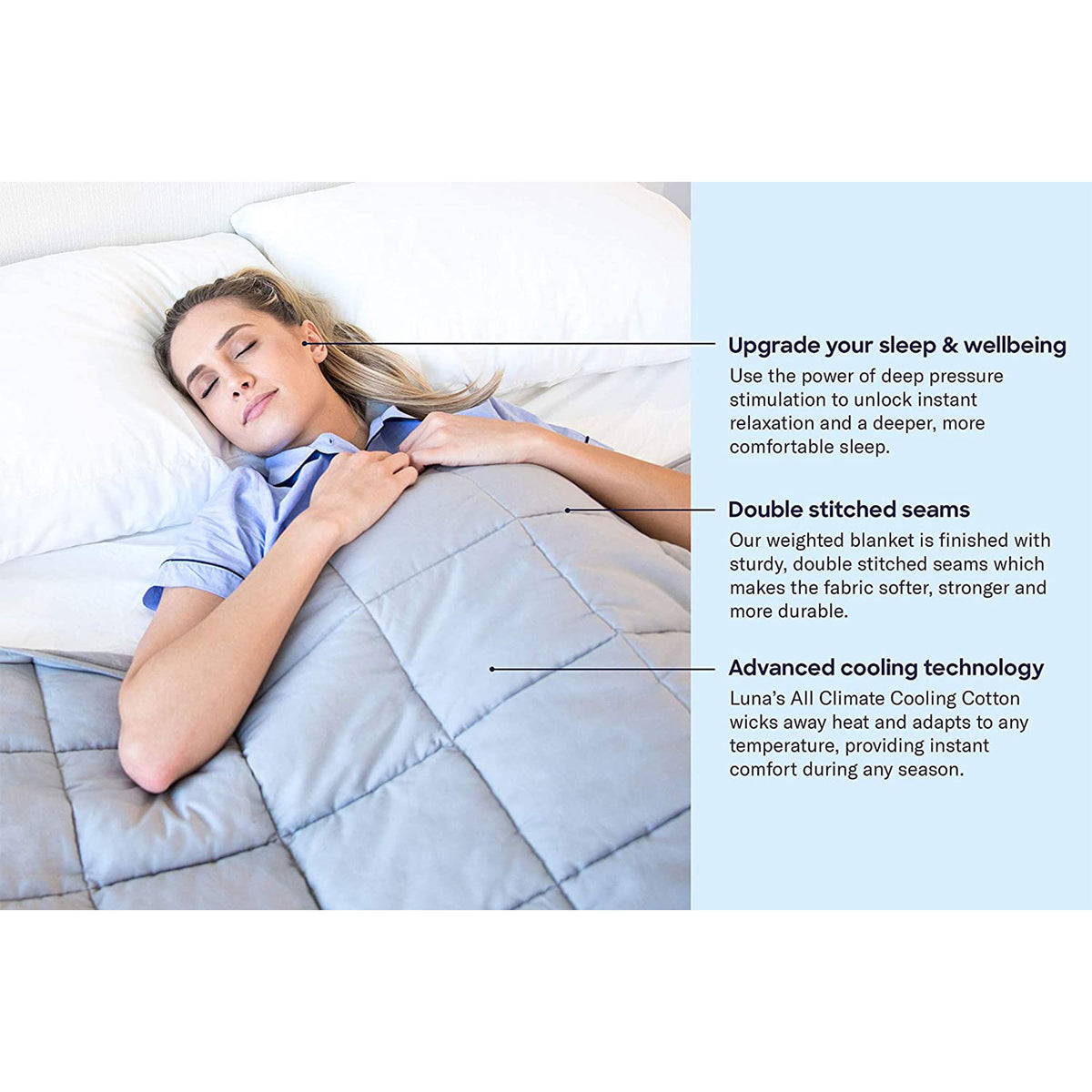 Luna Adult Breathable Cotton Weighted Blanket, 80x60In 15lbs, Light Gray, Queen
