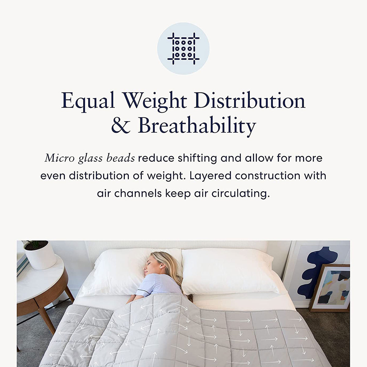 Luna Adult Breathable Cotton Weighted Blanket, 80x60In 15lbs, Light Gray, Queen