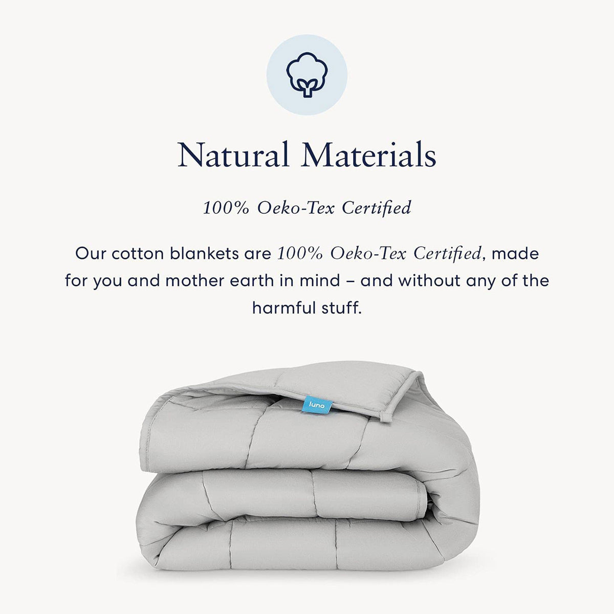 Luna Adult Breathable Cotton Weighted Blanket, 80x60In 15lbs, Light Gray, Queen