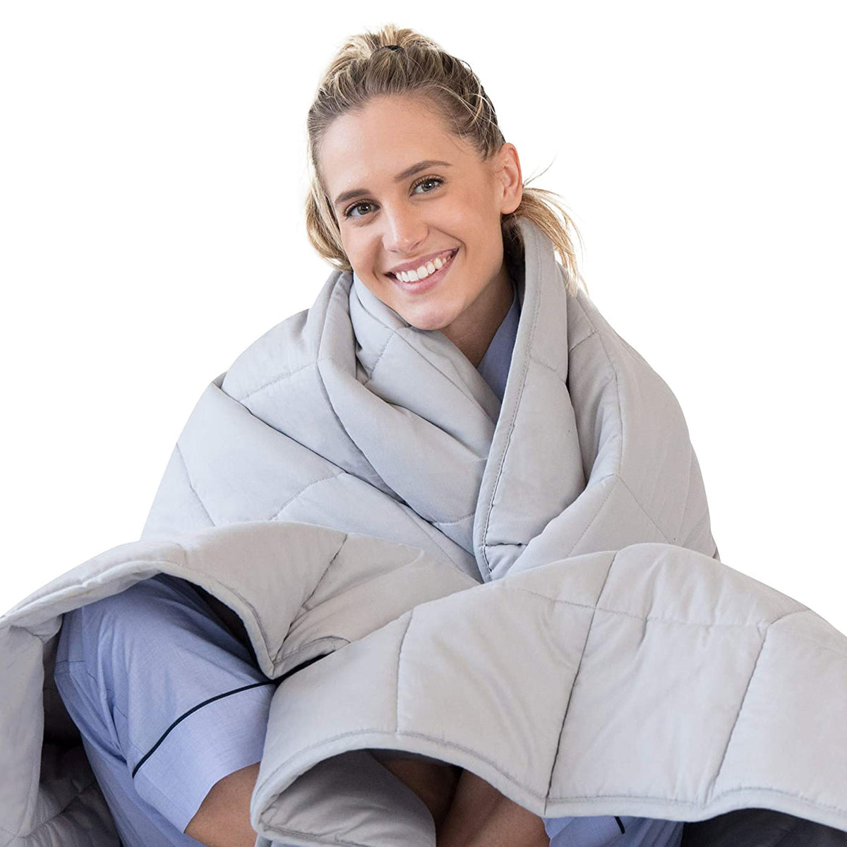Luna Adult Breathable Cotton Weighted Blanket, 80x60In 15lbs, Light Gray, Queen