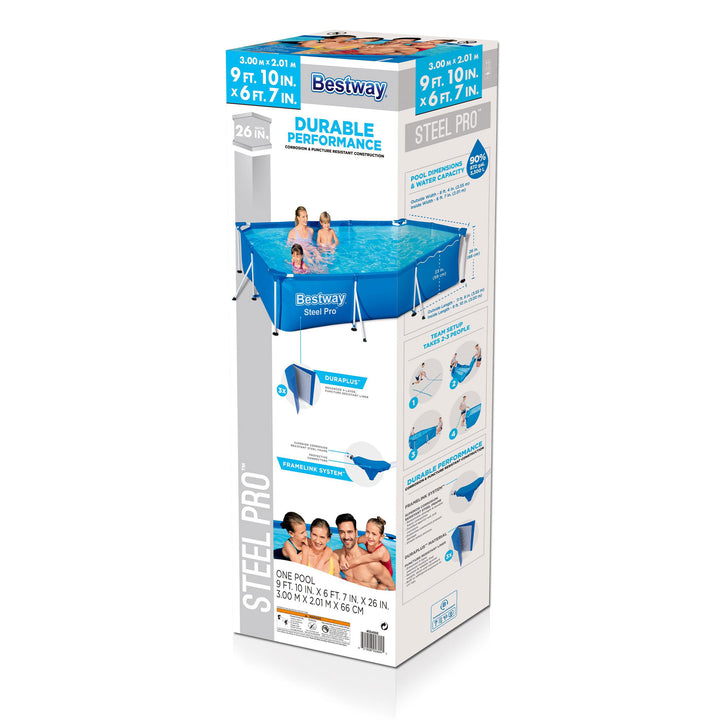 Bestway Steel Pro 118"x79"x26" Rectangular Above Ground Outdoor Swimming Pool - VMInnovations