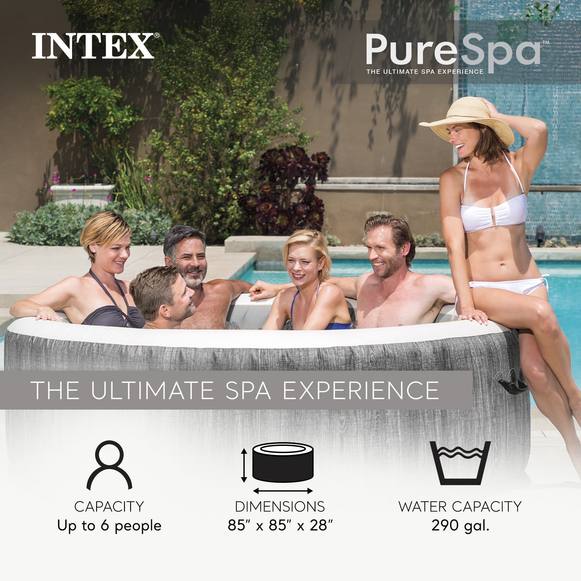 Intex PureSpa Plus Greywood Inflatable Hot Tub Spa with Multi-Colored LED Lights - VMInnovations