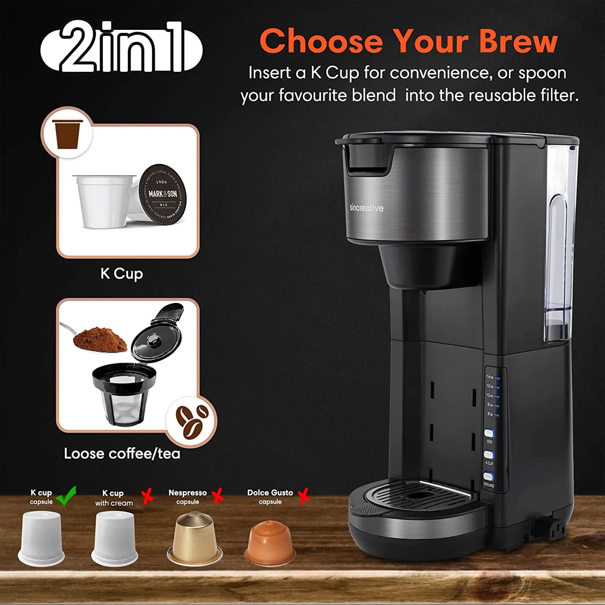 Sincreative Single Coffee Maker Cappuccino Machine w/ Milk Frother (Open Box) - VMInnovations
