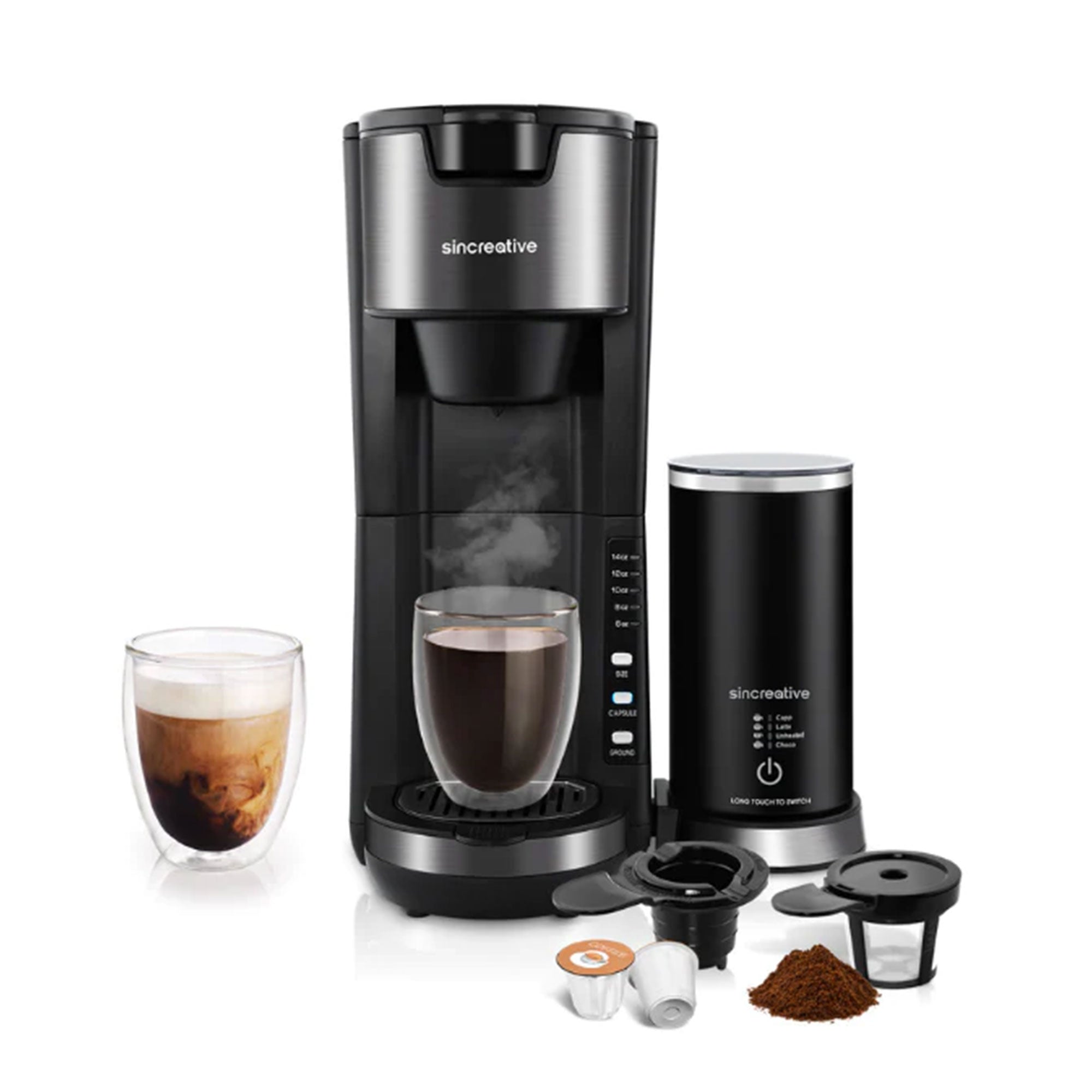 Sincreative Single Serve Coffee Maker Cappuccino Machine w/ Milk Frother (Used) - VMInnovations