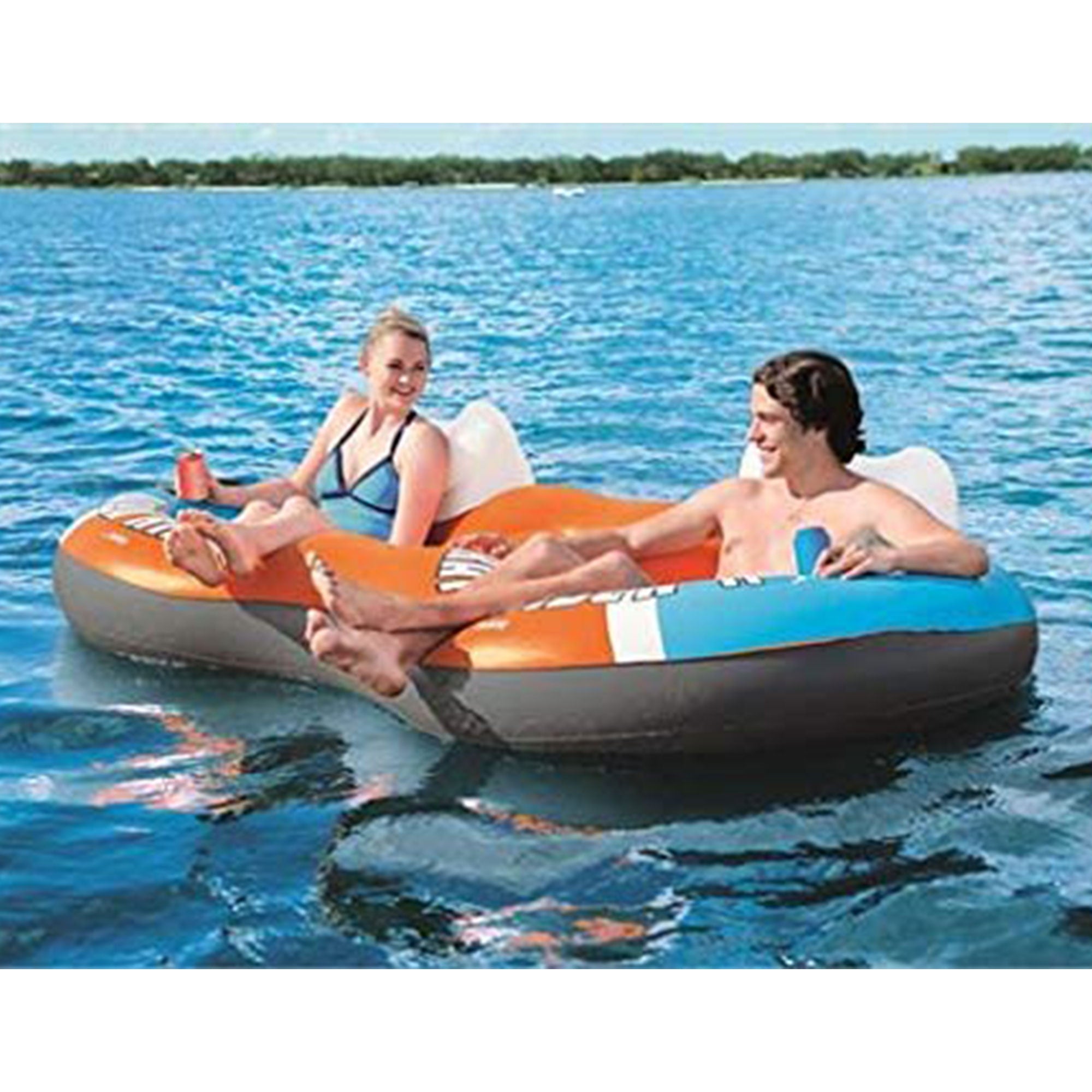 Bestway CoolerZ Rapid Rider 95 Inch Inflatable 2 Person Pool Tube Float, Orange - VMInnovations