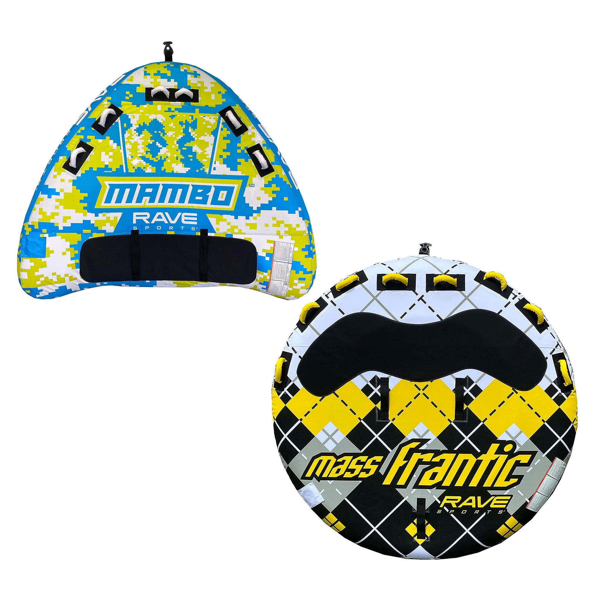 RAVE Sports Mass Frantic 4 Rider Boat Innertube + Mambo 3 Rider Inflatable Float - VMInnovations