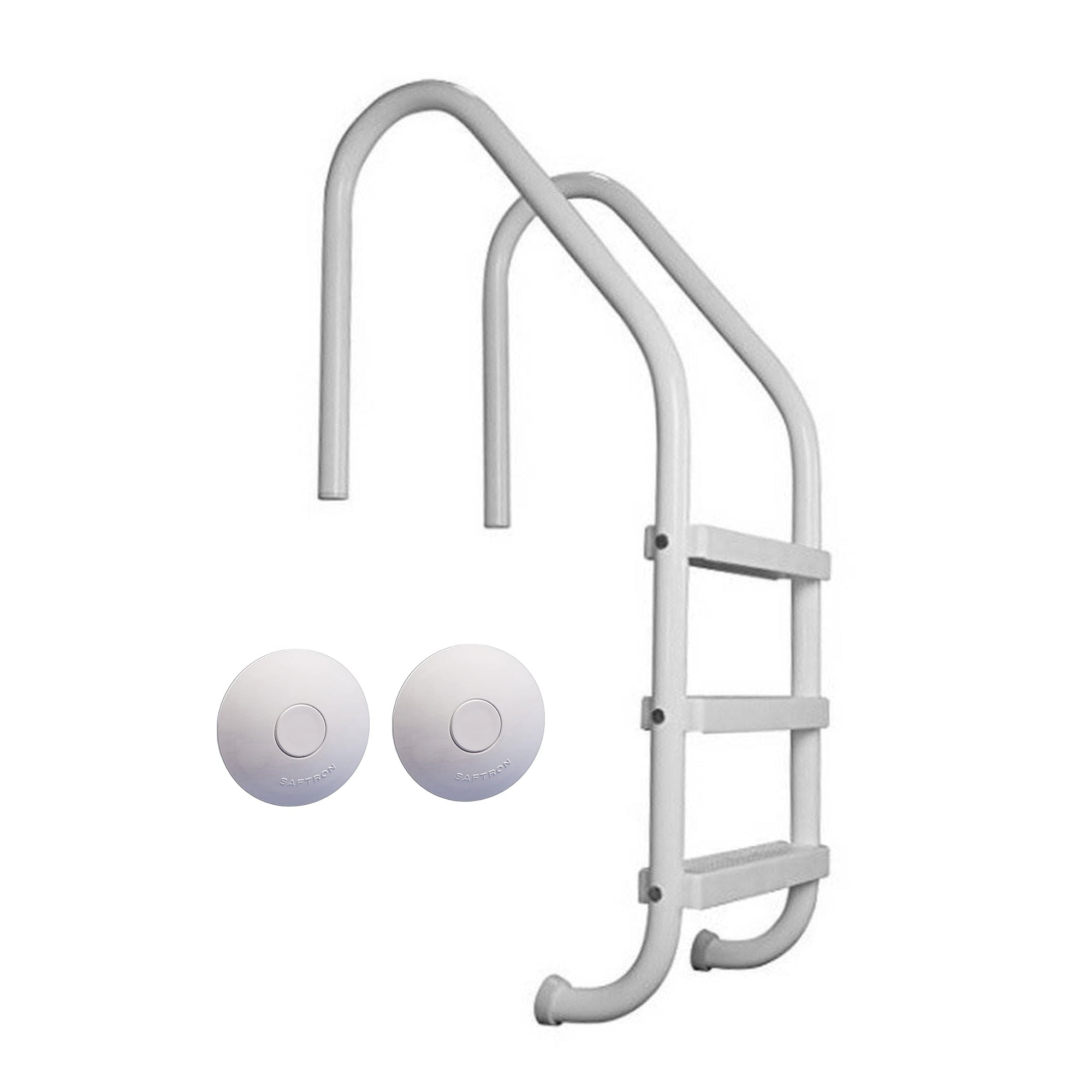 Saftron 3 Step Inground Pool Ladder & Ladder & Rail Anchor Socket Cover, 2 Pack - VMInnovations