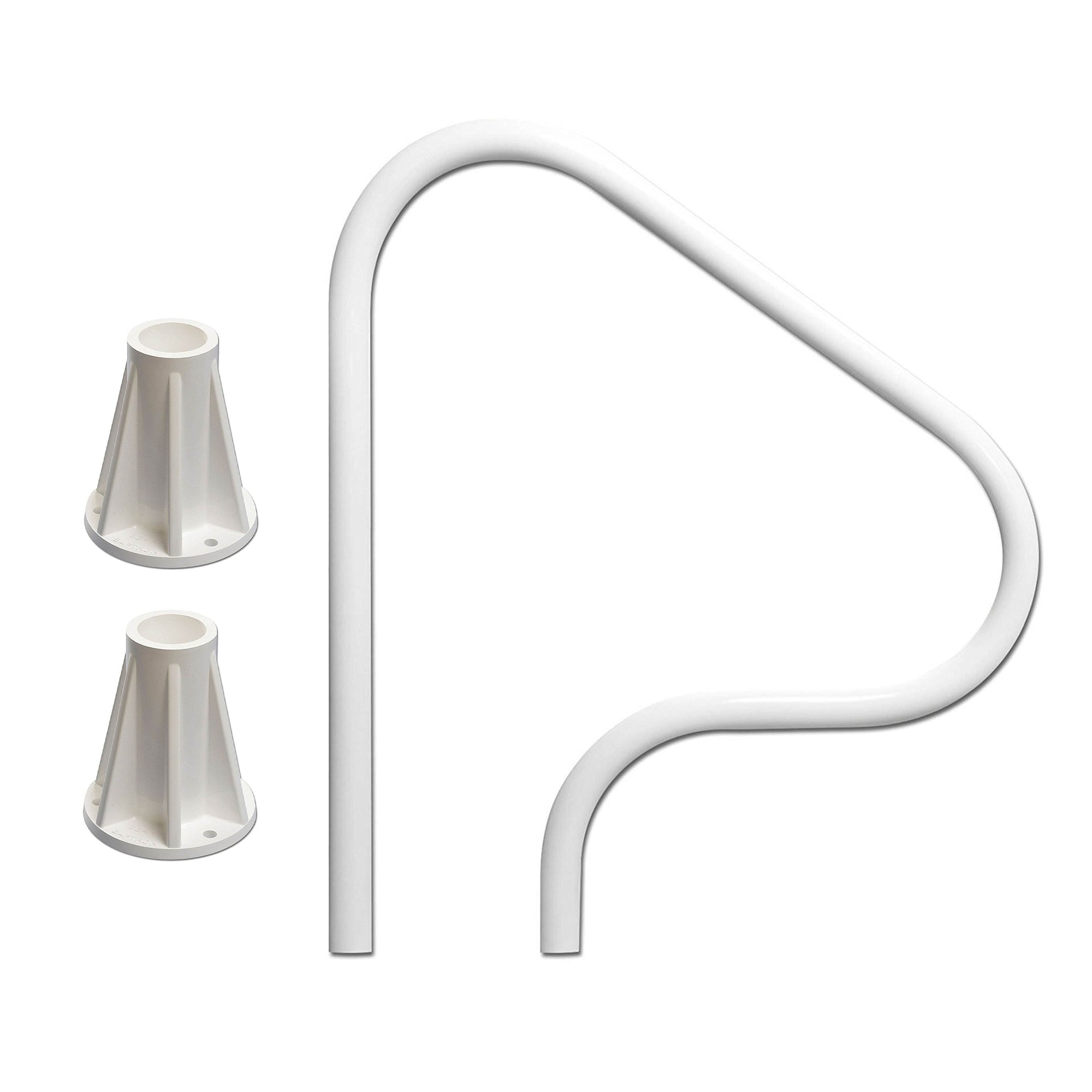 Saftron 3 Bend Pool Handrail, White & 6 Inch Rail Surface Mounting Base, 2 Pack - VMInnovations