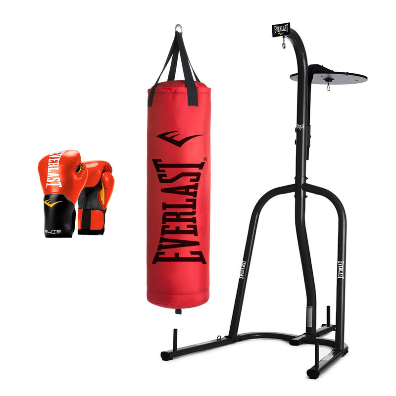 Everlast 2 Station Bag Stand, 80 Pound Nevatear Bag, and Pro Style Boxing Gloves