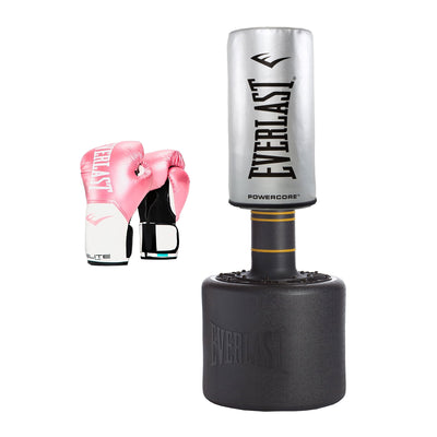 Everlast Powercore Freestanding Training Bag + Pro Elite Boxing Gloves, Pink