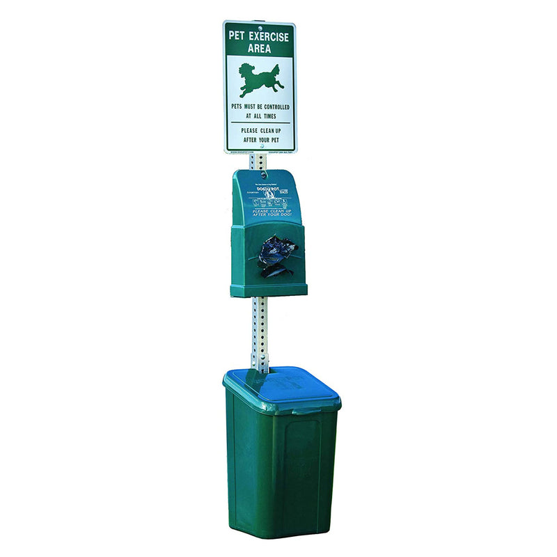 Dogipot 1010 Poly Pet Station with Bag Dispenser and Lidded Waste Bin, Green