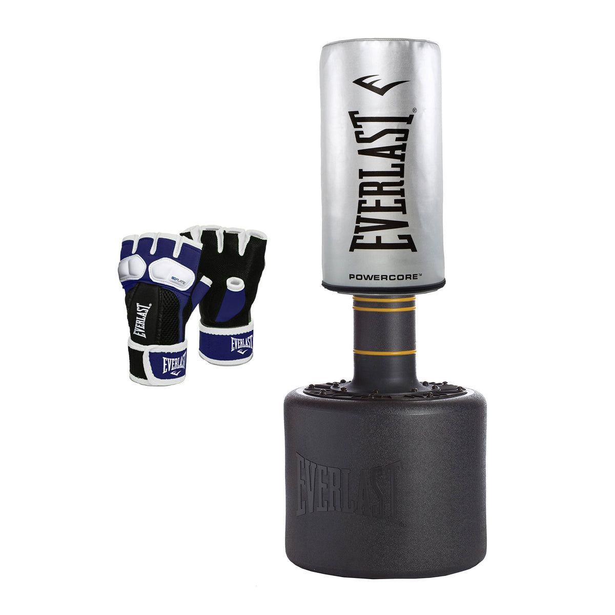 Everlast Powercore Freestanding Training Bag + EverGel Hand Wrap Gloves, Medium