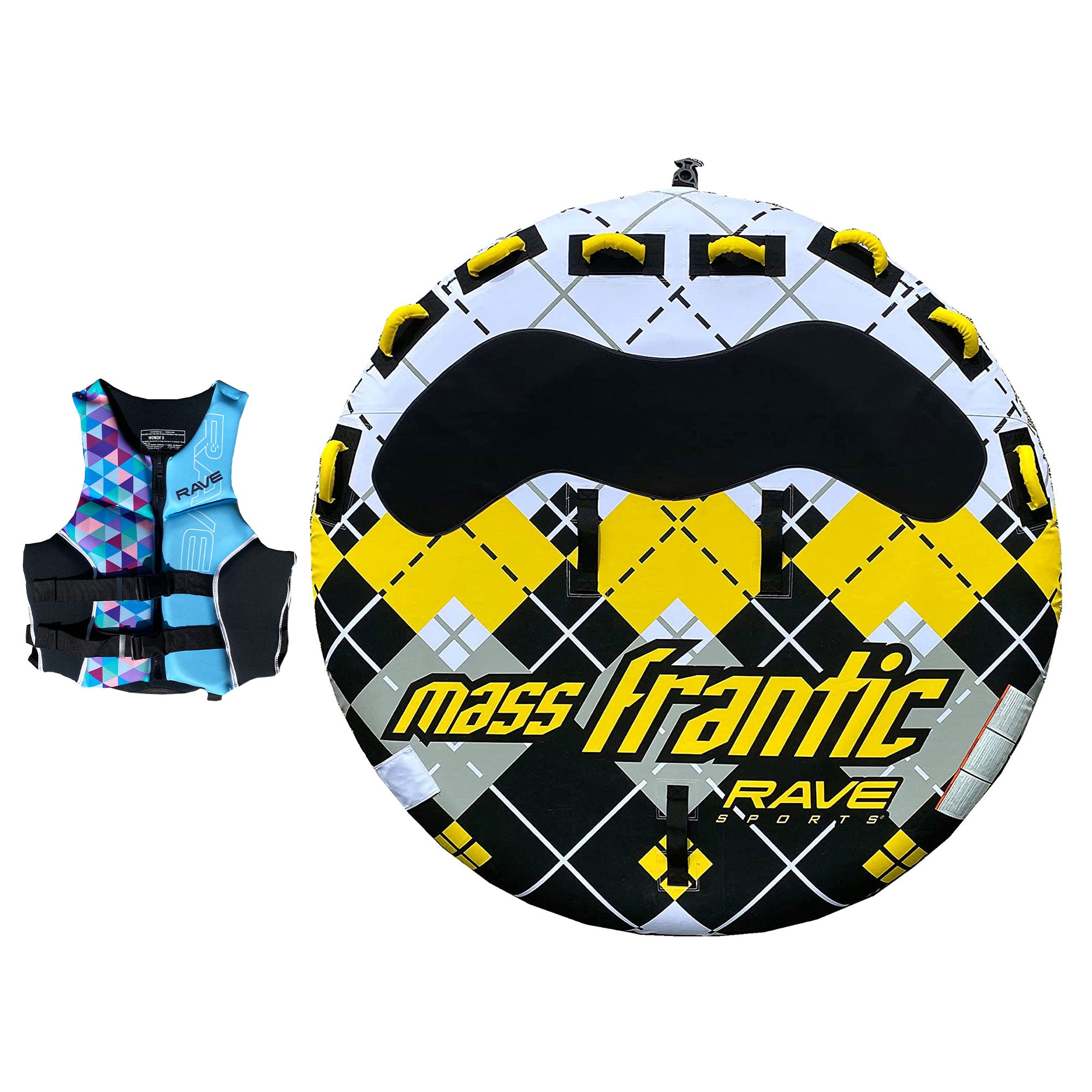 RAVE Sports Mass Frantic 4 Rider Innertube + Women's Neoprene Life Vest, Medium