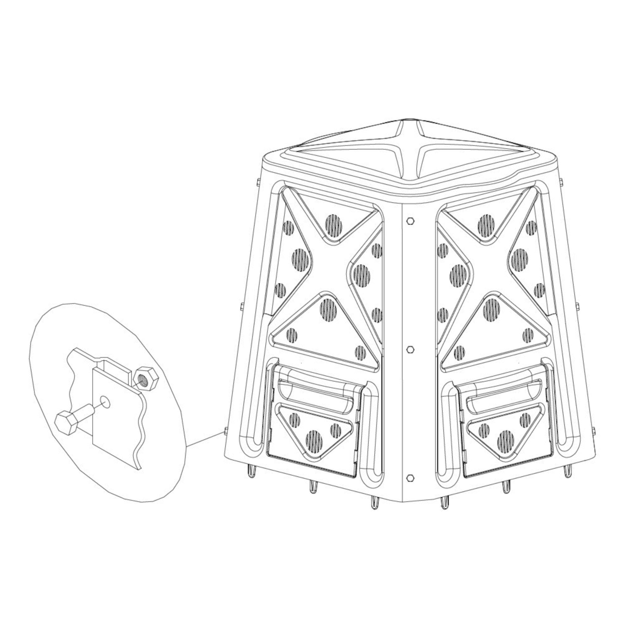 Redmon 65 Gal Capacity Compost Bin w/ Lift Off Lid and 4 Door Access (For Parts) - VMInnovations