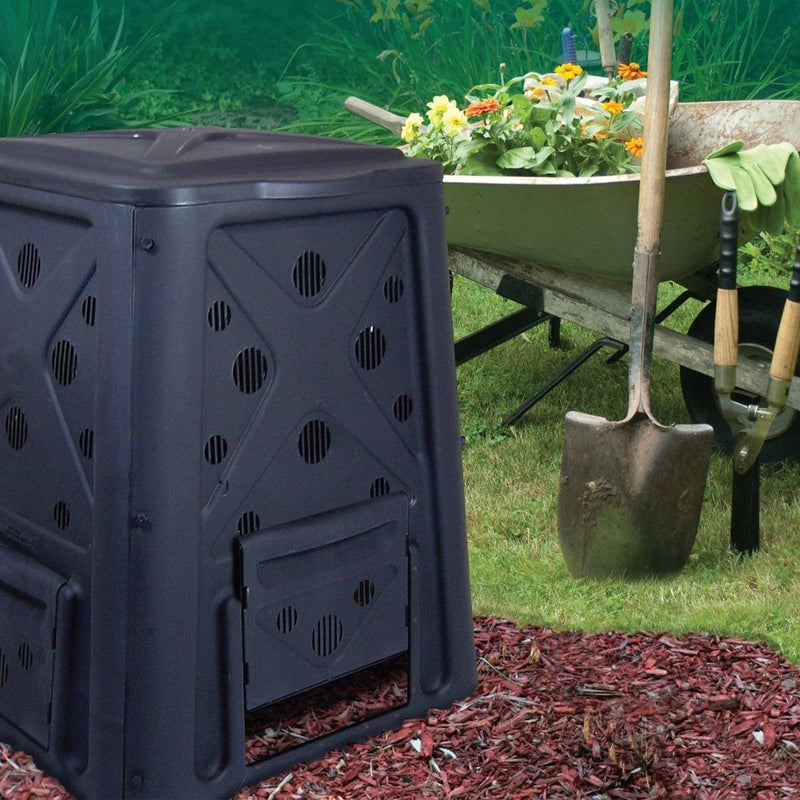 65 Gallon Capacity Compost Bin with Lift Off Lid and 4 Door Access, Black (Used)
