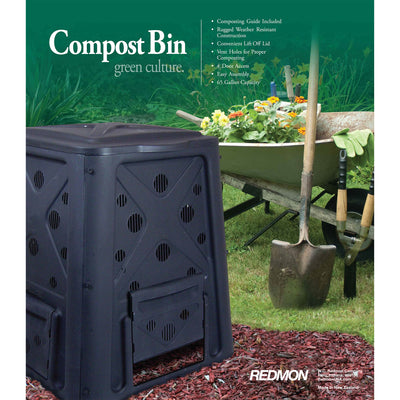 65 Gallon Capacity Compost Bin with Lift Off Lid and 4 Door Access, Black (Used)