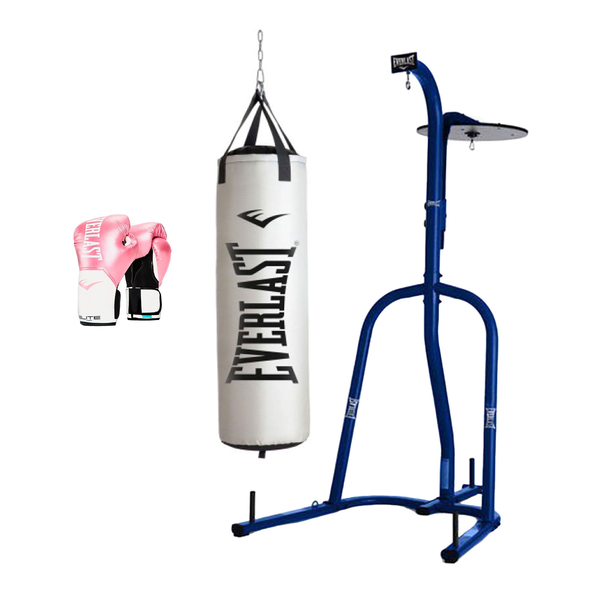 Everlast Dual Punching Bag Stand, Nevatear 60 Lb Heavy Bag, and Pro Style Gloves
