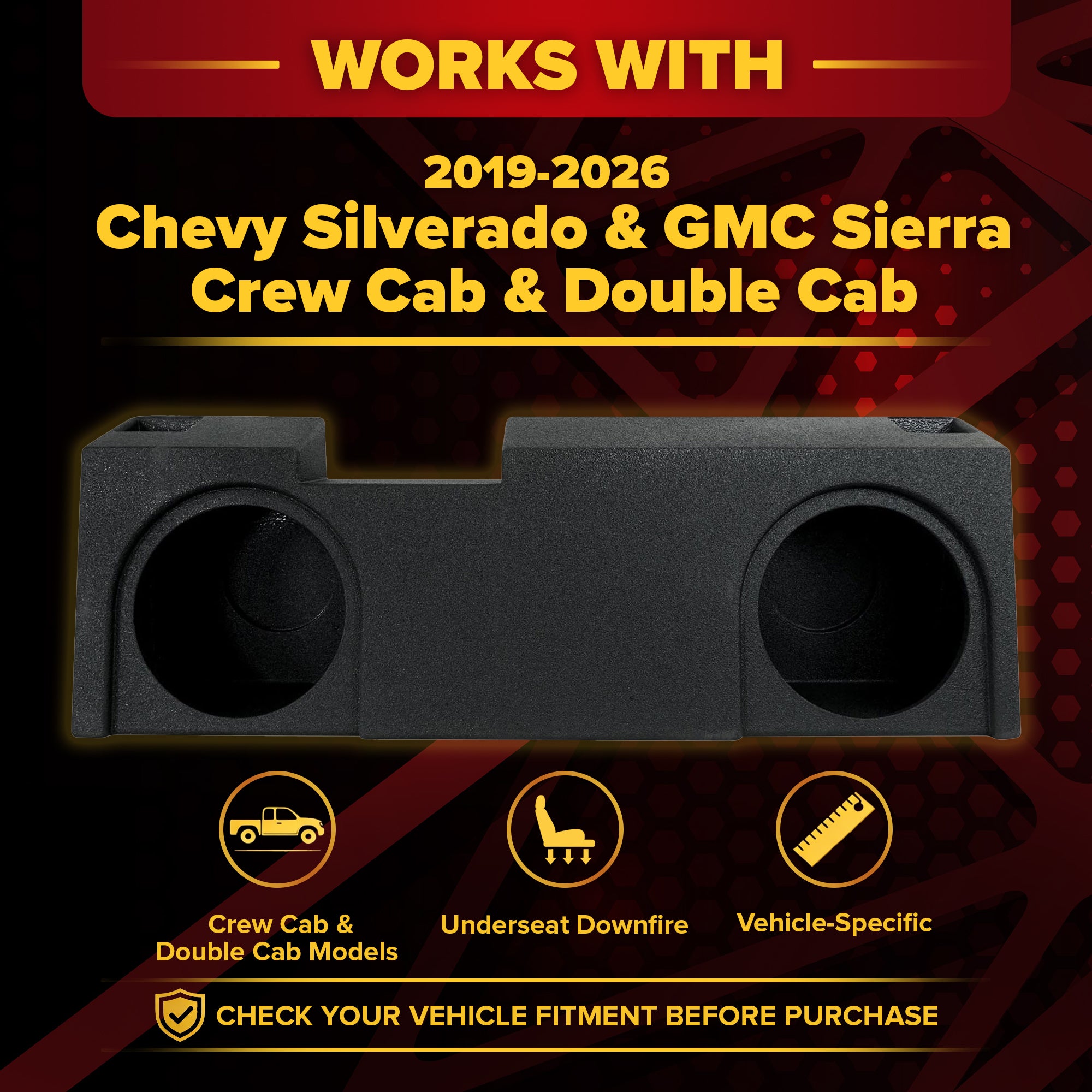 QPower Underseat Upfire 2 Hole 10" Port Subwoofer for GMC/Chevy 2019 (Open Box)