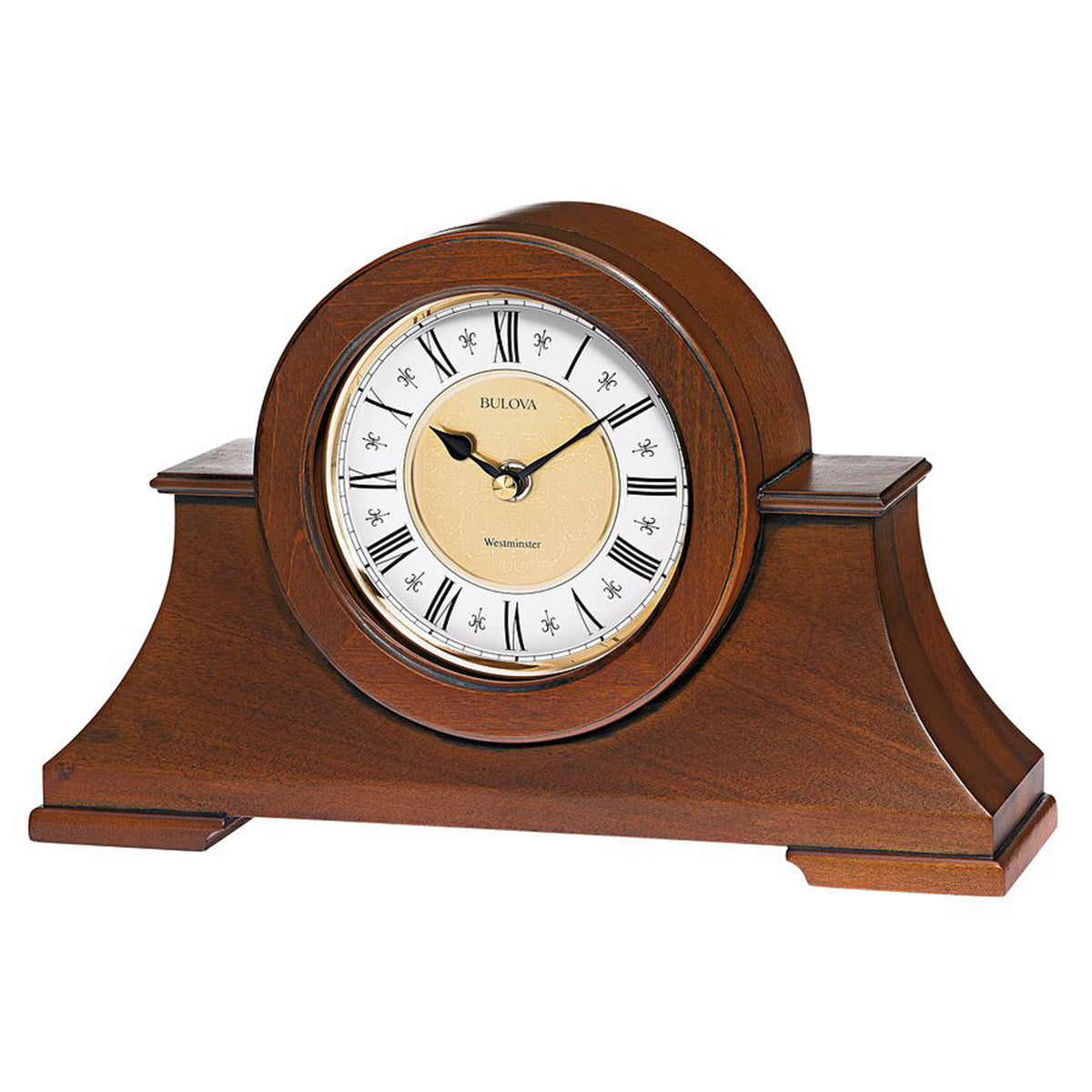 Bulova Clocks B1765 Cambria Antiqued Walnut Mantel Clock with Westminster Chime