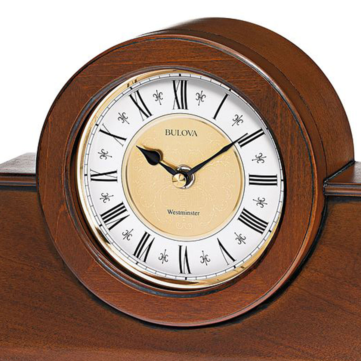 Bulova Clocks B1765 Cambria Antiqued Walnut Mantel Clock with Westminster Chime