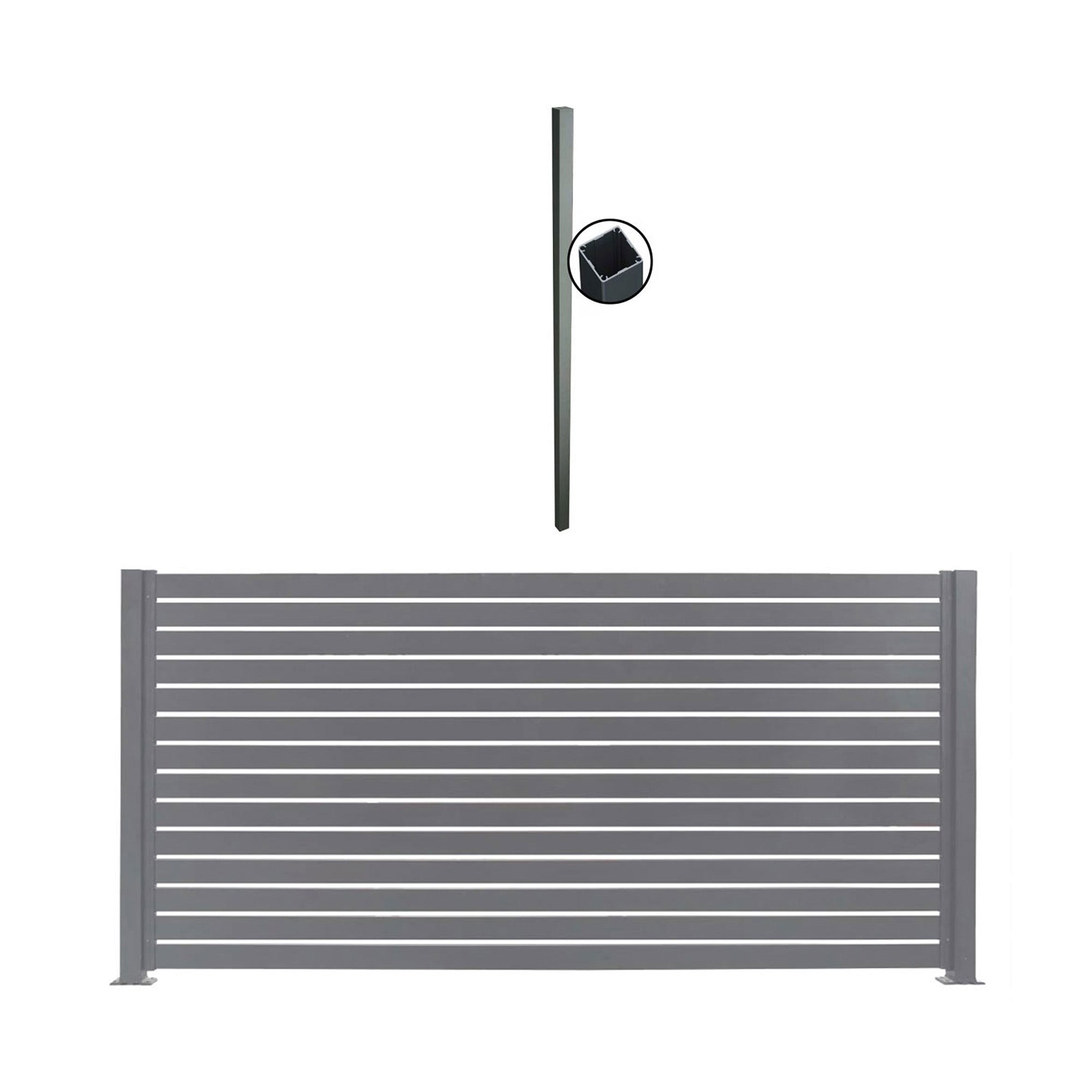 Stratco 71 x 94" Slat Gate Fencing, Gray, w/ 95" 1 Way Fence Post, Gray, 2 Pack
