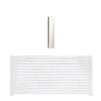 Stratco 8x6' Slat Fence System, White, & 95" 2 Way Fence Panel Post, White, 2 Pk
