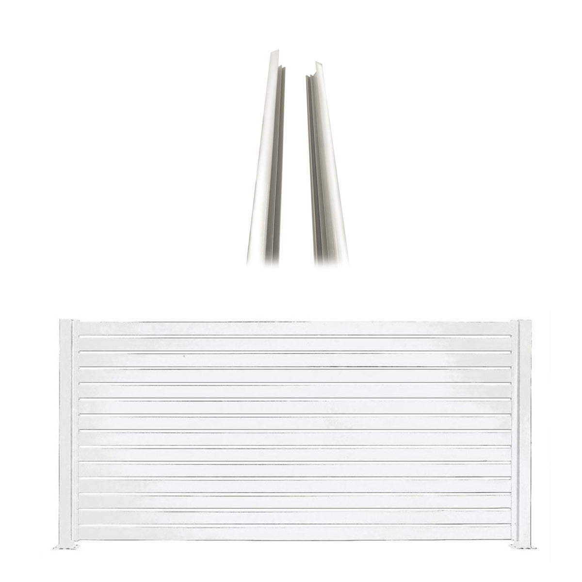 Stratco 8 x 6 Ft Slat Fence System, White, w/ 6 Ft Slat Fencing, White (2 Pack)