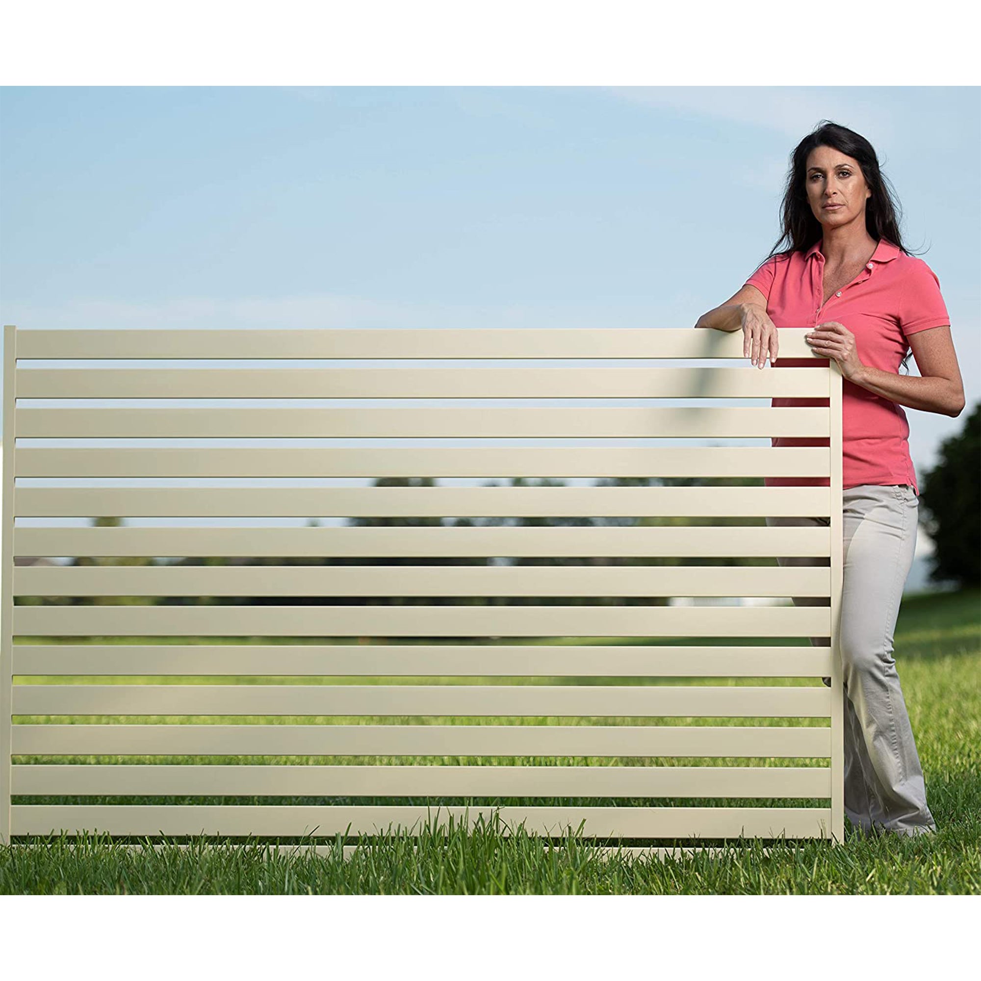 Stratco 8x6' Slat Fence System, White, & 95" 2 Way Fence Panel Post, White, 2 Pk - VMInnovations