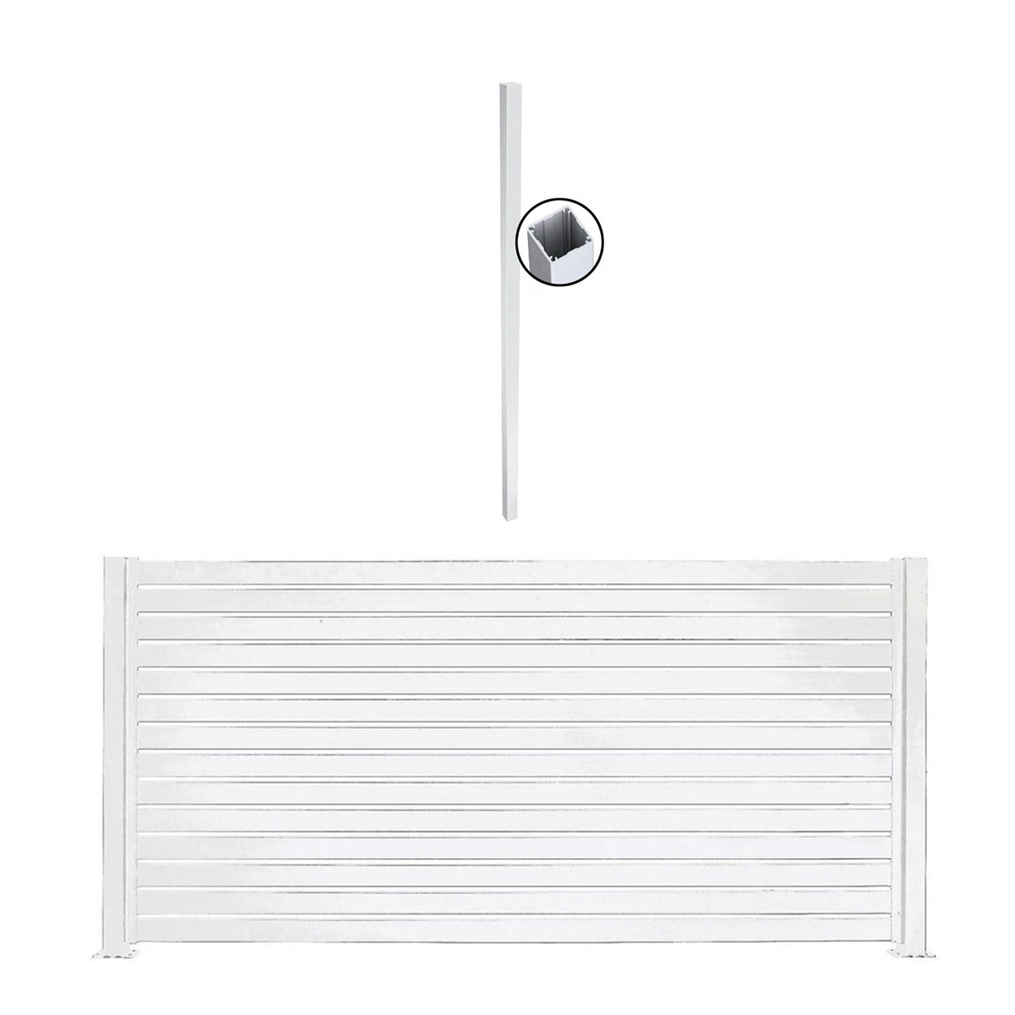 Stratco 8x6' Slat Fence System, White, & 95" 1 Way Fence Panel Post, White, 2 Pk