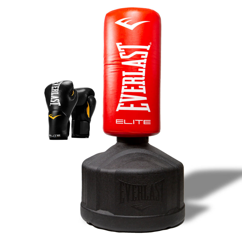 Everlast Elite Punching Bag w/ Stand + Pro Style Gloves Size 12 Ounces, Black