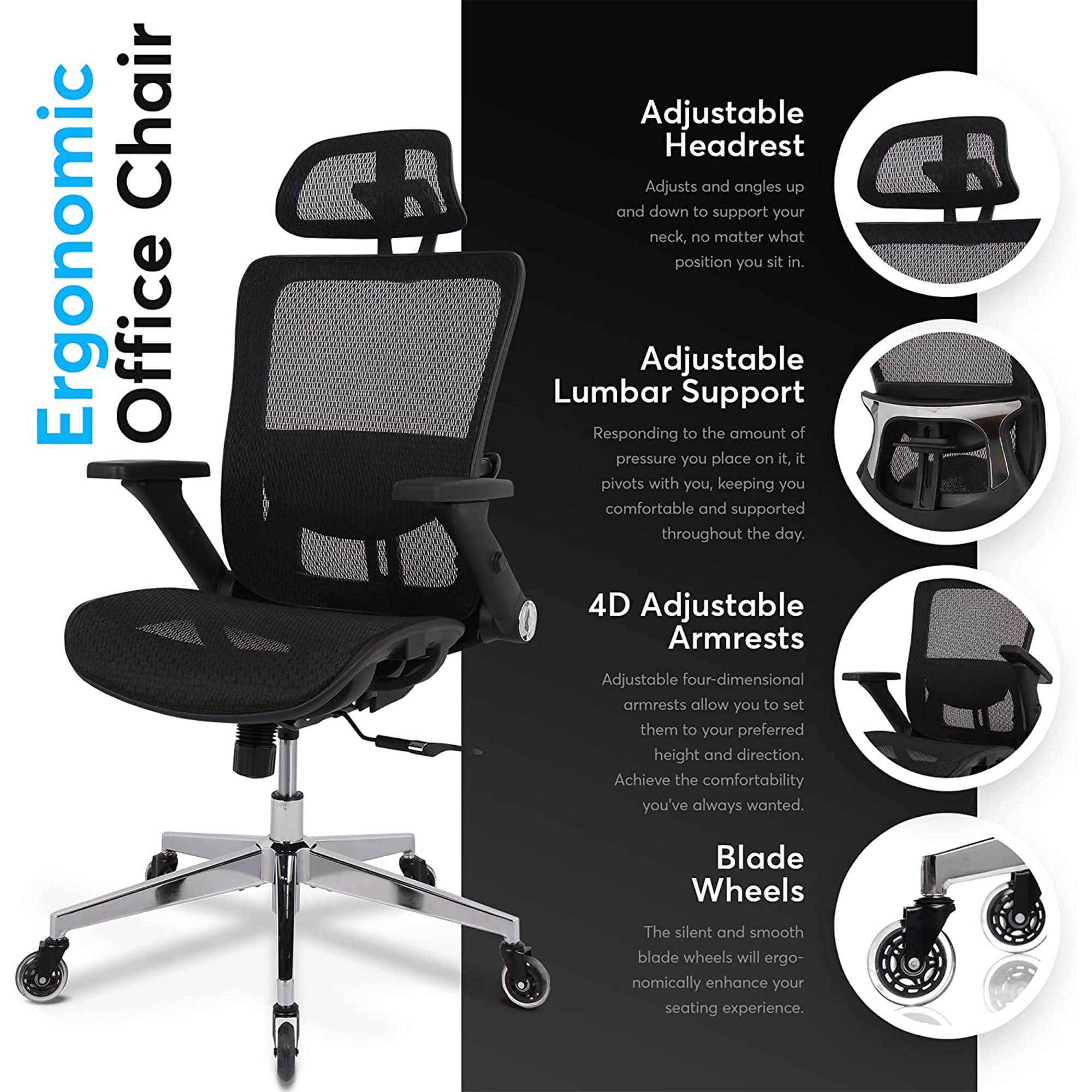 Oline ErgoMax Ergonomic Swivel Office Chair w/ Lumbar Support (For Parts) - VMInnovations