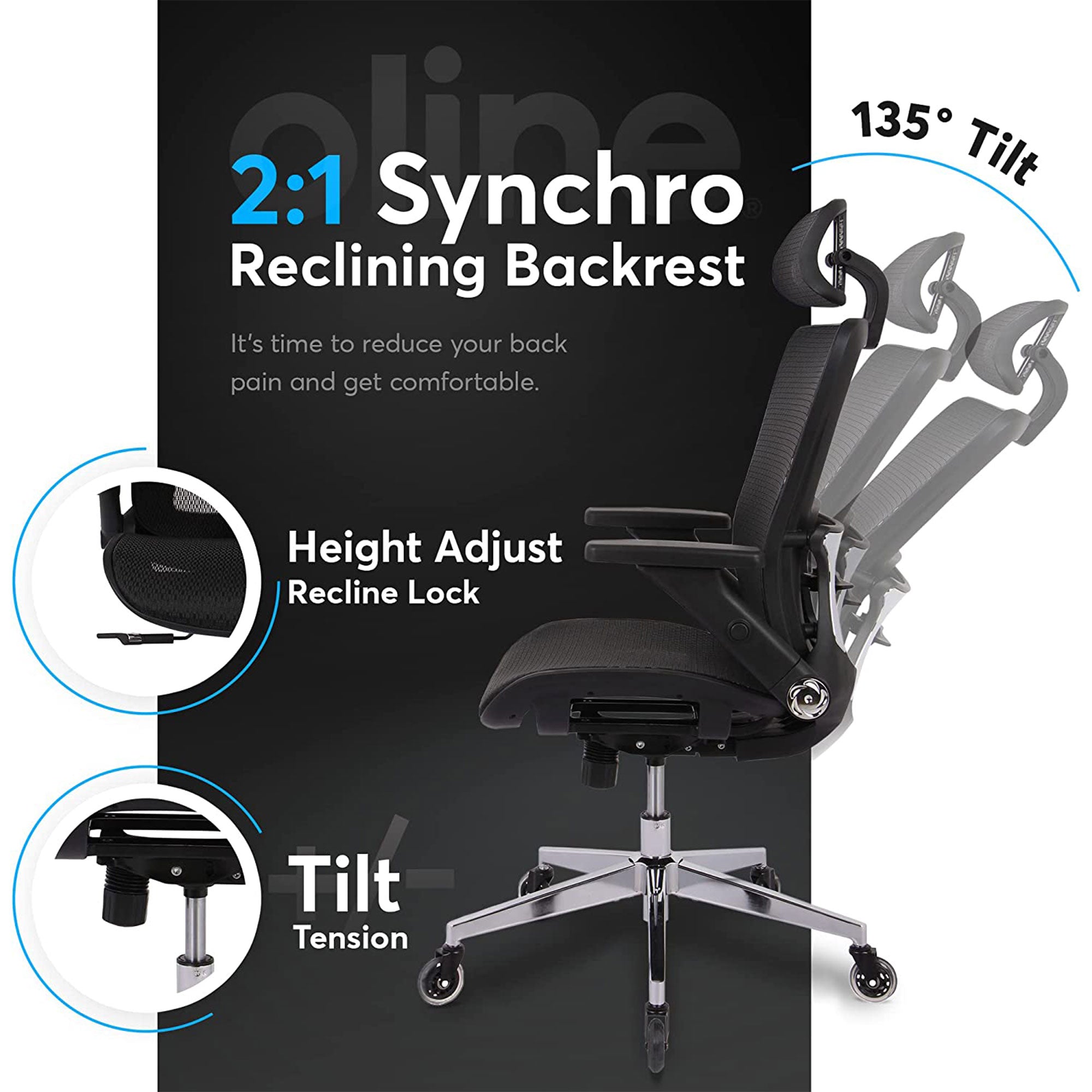 Oline ErgoMax Ergonomic Swivel Office Chair w/ Lumbar Support (For Parts) - VMInnovations