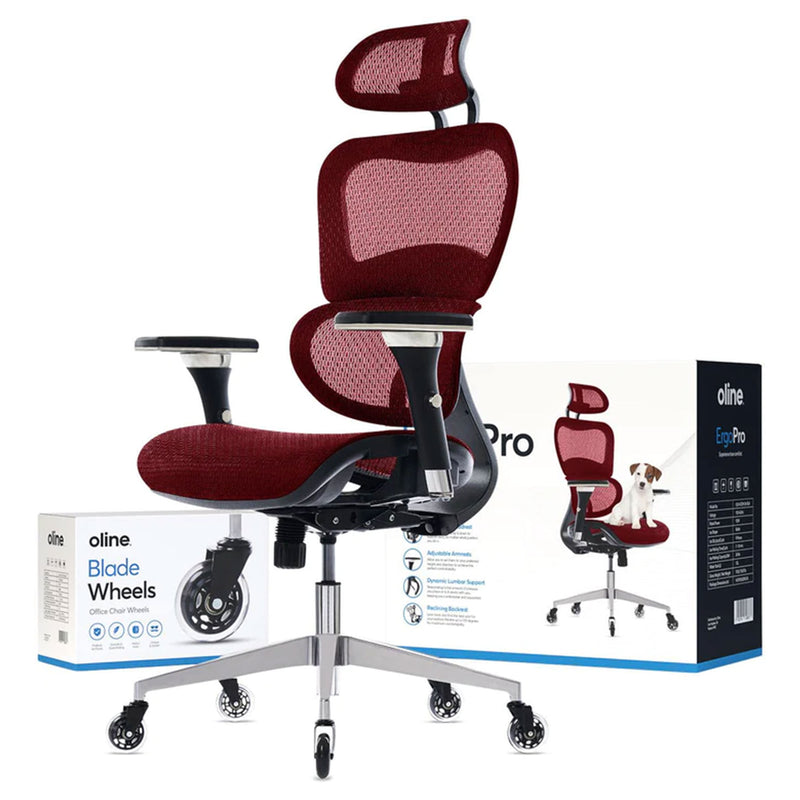 Oline ErgoPro Ergonomic Office Chair with Adjustable Headrest, Burgundy Red