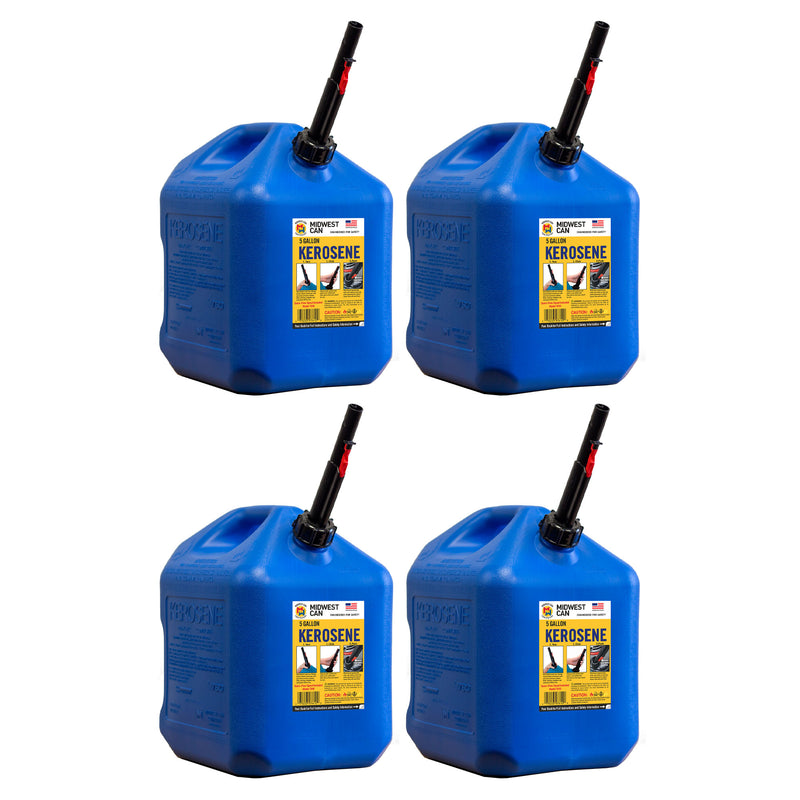 Midwest Can Company 7610 5 Gallon Kerosene Gas Can Container with Spout (4 Pack)