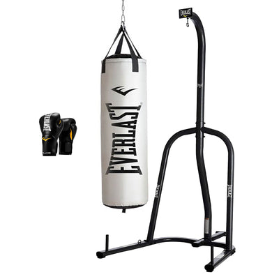 Everlast Powder Coated Steel Bag Stand with Hanging Punching Bag & Boxing Gloves