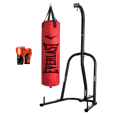 Everlast Powder Coated Steel Stand w/ Kickboxing Punching Bag & Boxing Gloves