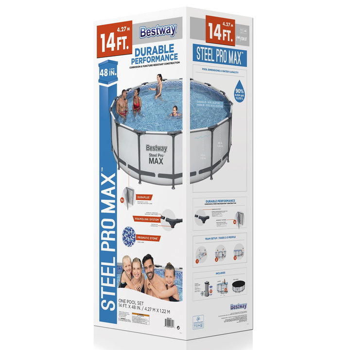 Bestway Steel Pro MAX 14 x 4 Foot Above Ground Round Swimming Complete Pool Set - VMInnovations