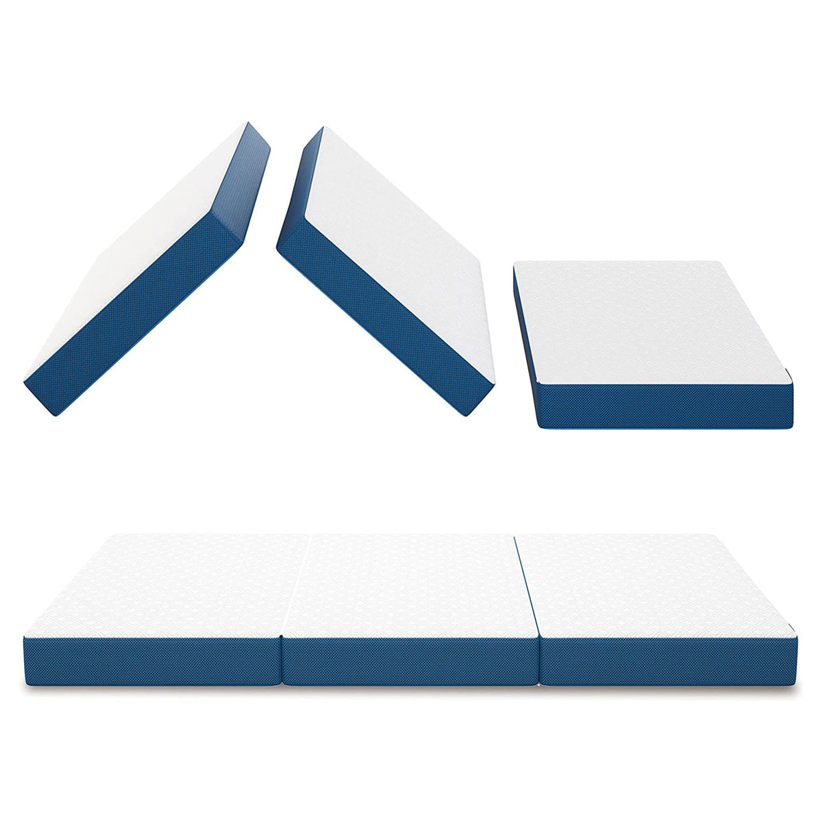 FlexPedic Detachable Tri-Folding Memory Foam Mattress Topper, Queen 4 Inch, Blue