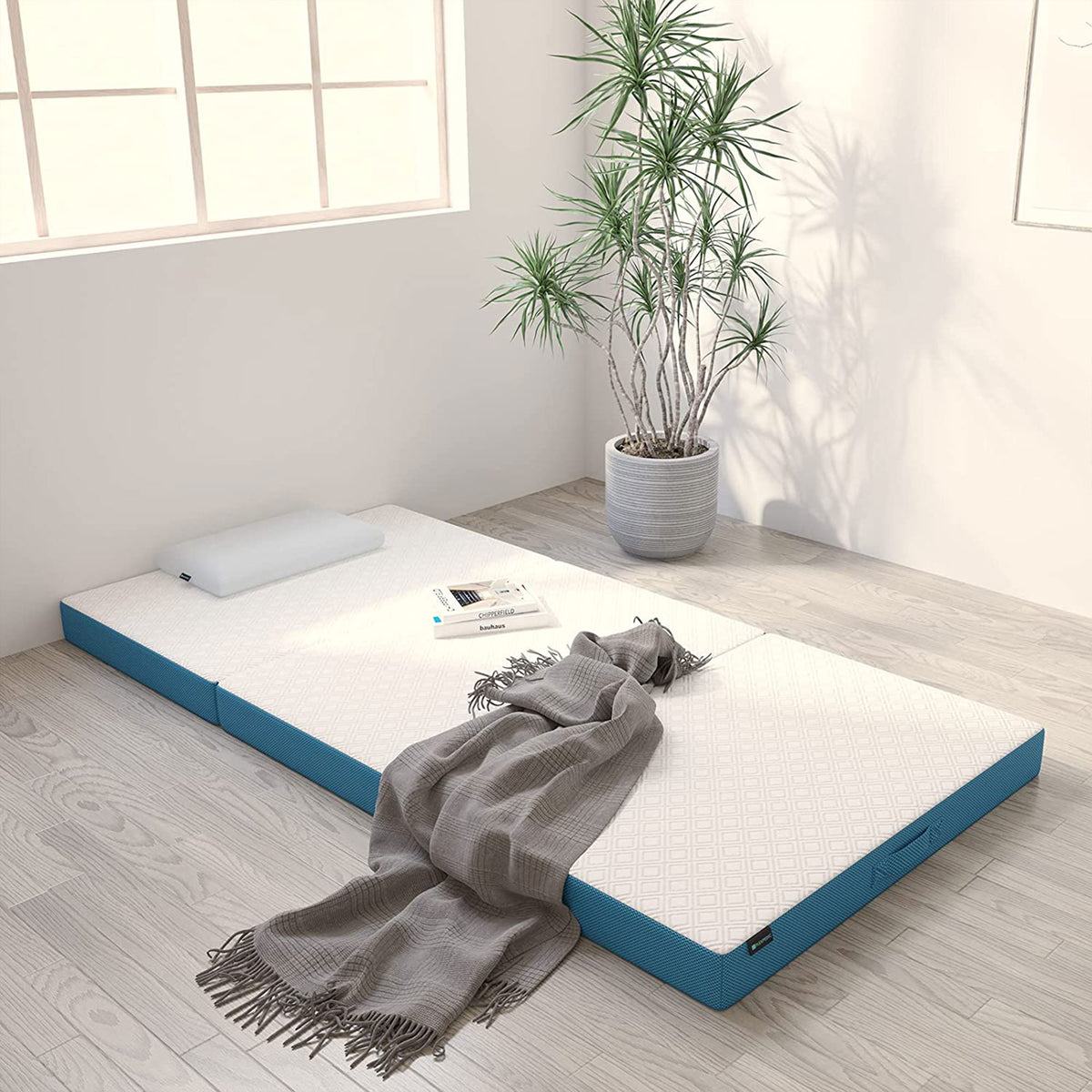 FlexPedic Detachable Tri-Folding Memory Foam Mattress Topper, Queen 4 Inch, Blue