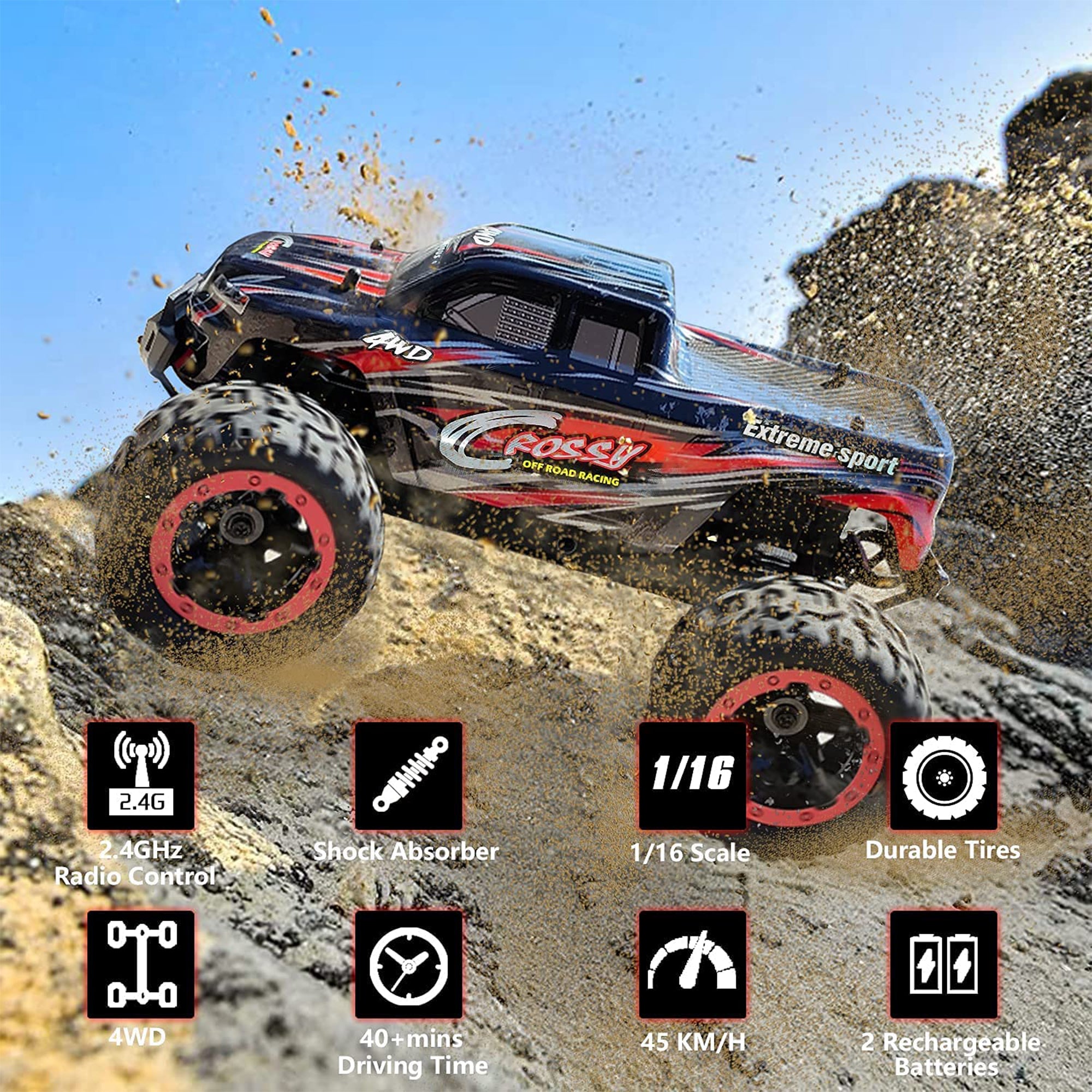 VOLANTEXRC 1:16 Ratio Scale Waterproof Remote Control All Terrain Monster Truck - VMInnovations