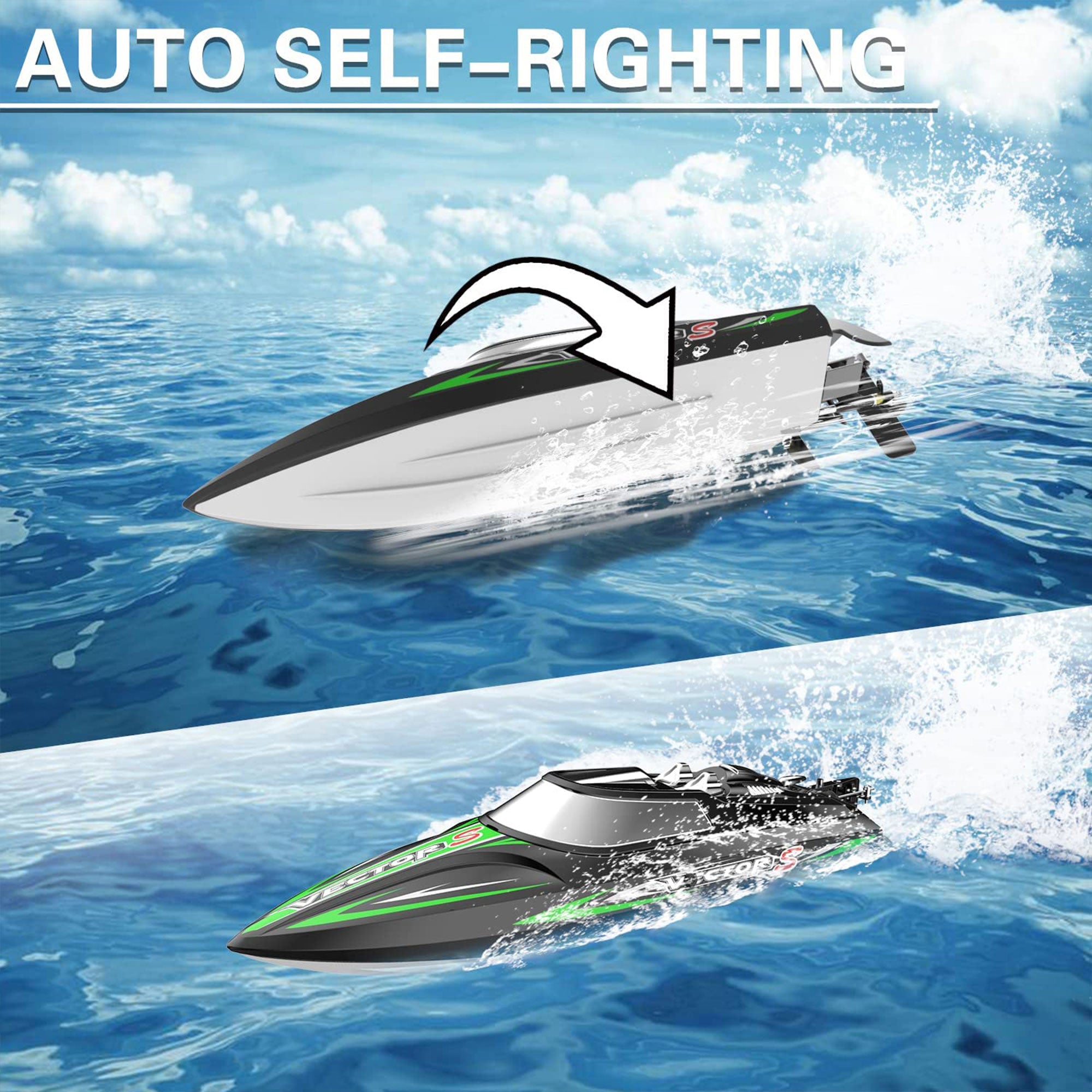 VectorS 30 MPH Remote Control Outdoor Electric Racing Boat, Black (Used) - VMInnovations