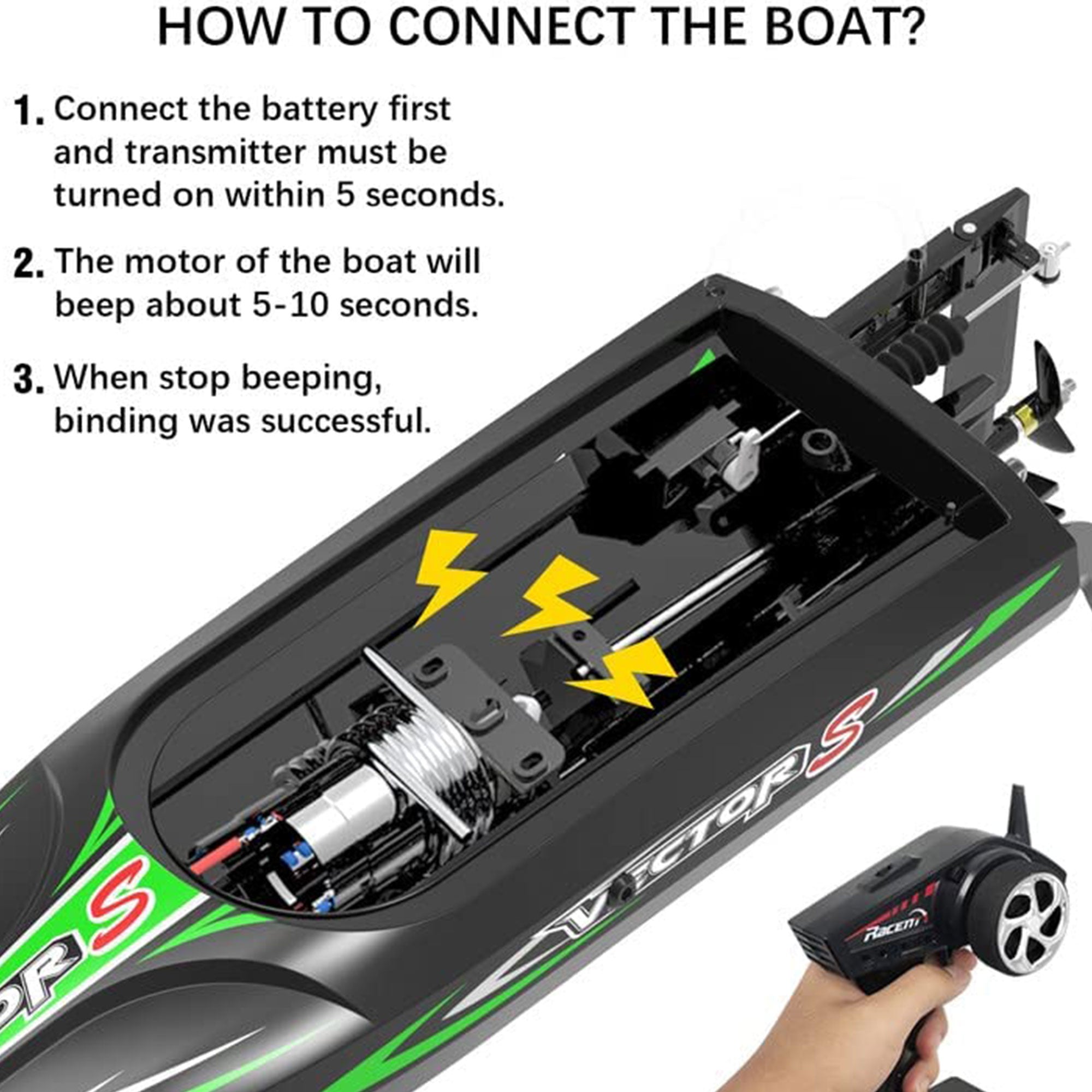 VectorS 30 MPH Remote Control Outdoor Electric Racing Boat, Black (Used) - VMInnovations