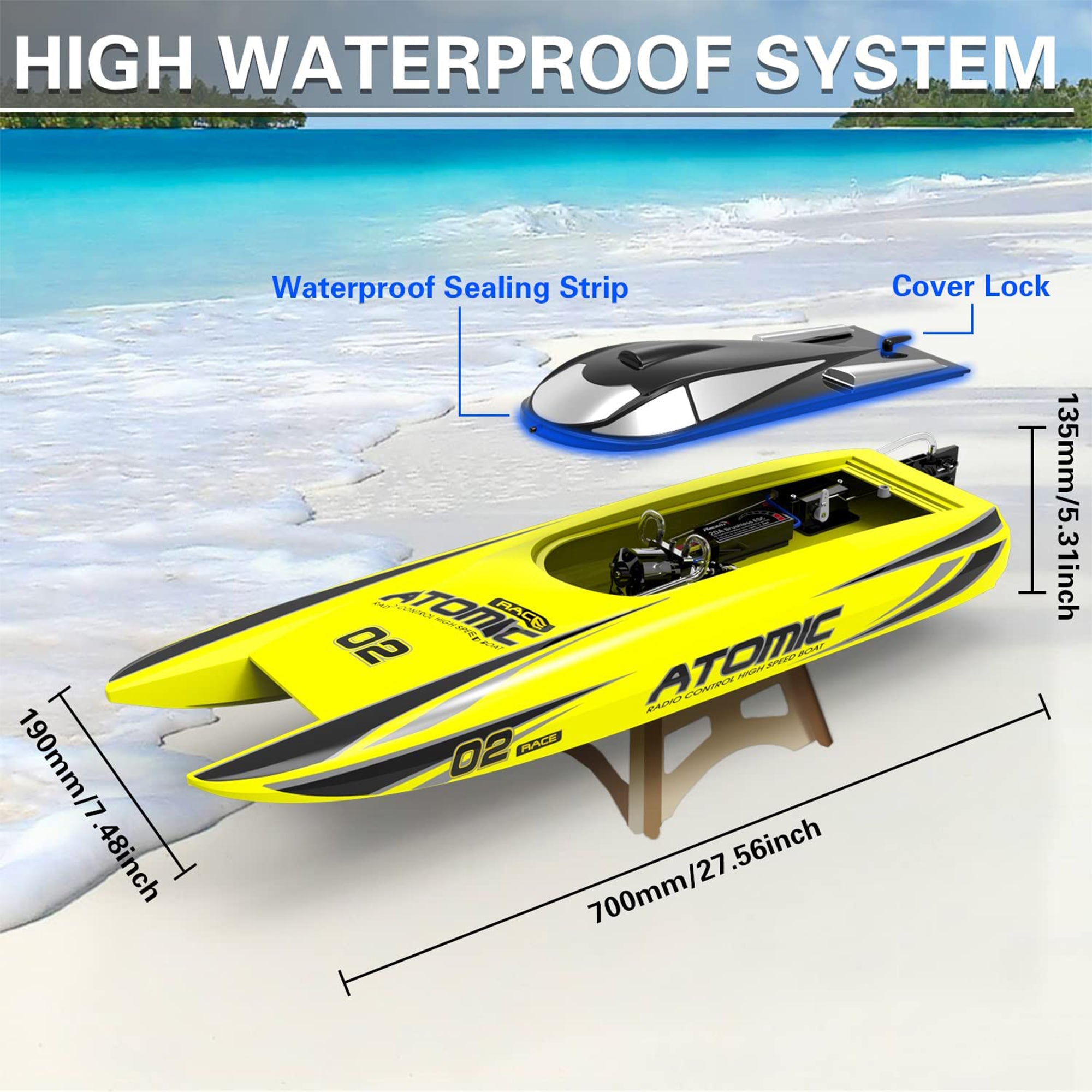 Atomic Brushless Remote Control Outdoor Electric Racing Boat, Yellow (Used) - VMInnovations
