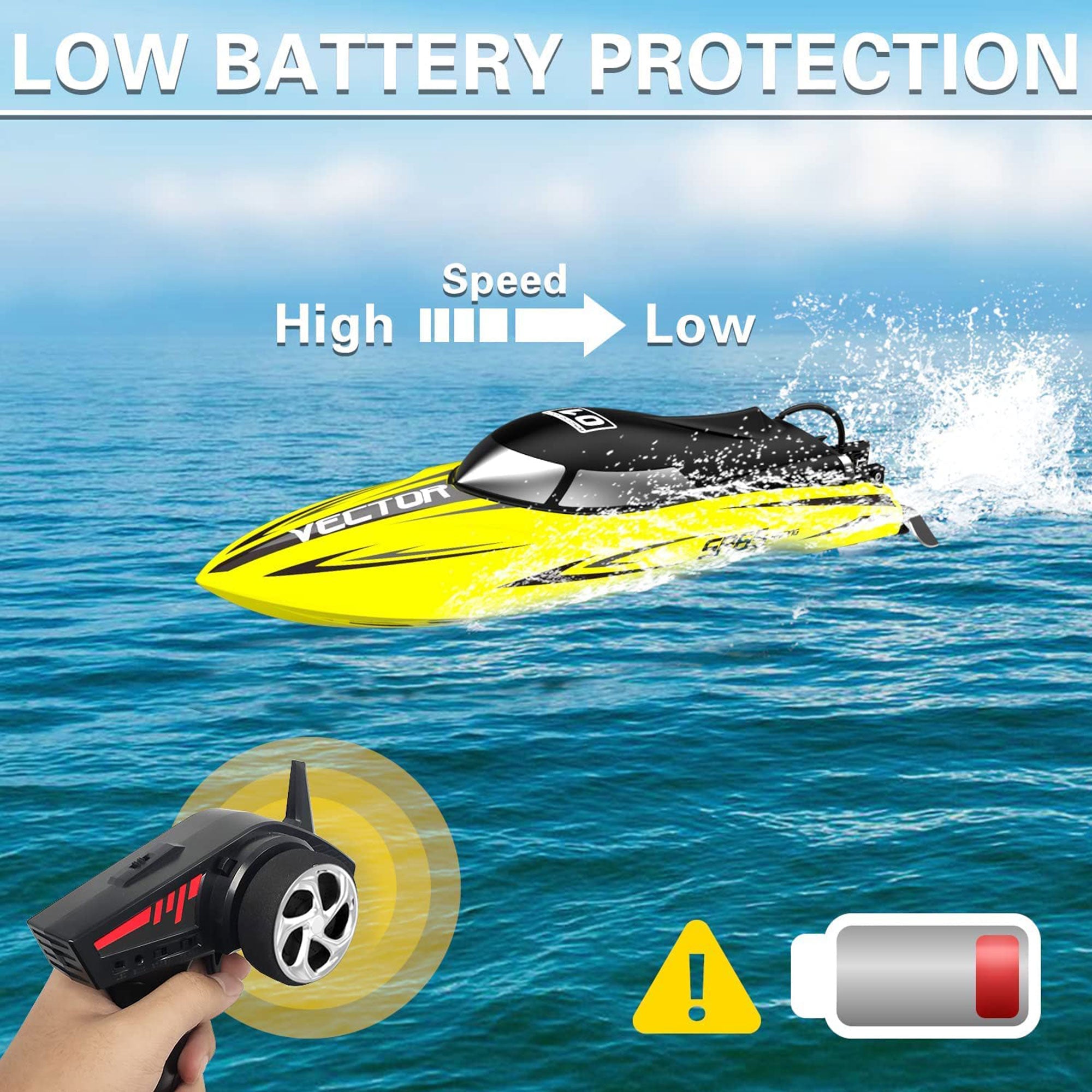 VOLANTEXRC Vector SR65 37MPH Remote Control Outdoor Electric Racing Boat, Yellow - VMInnovations