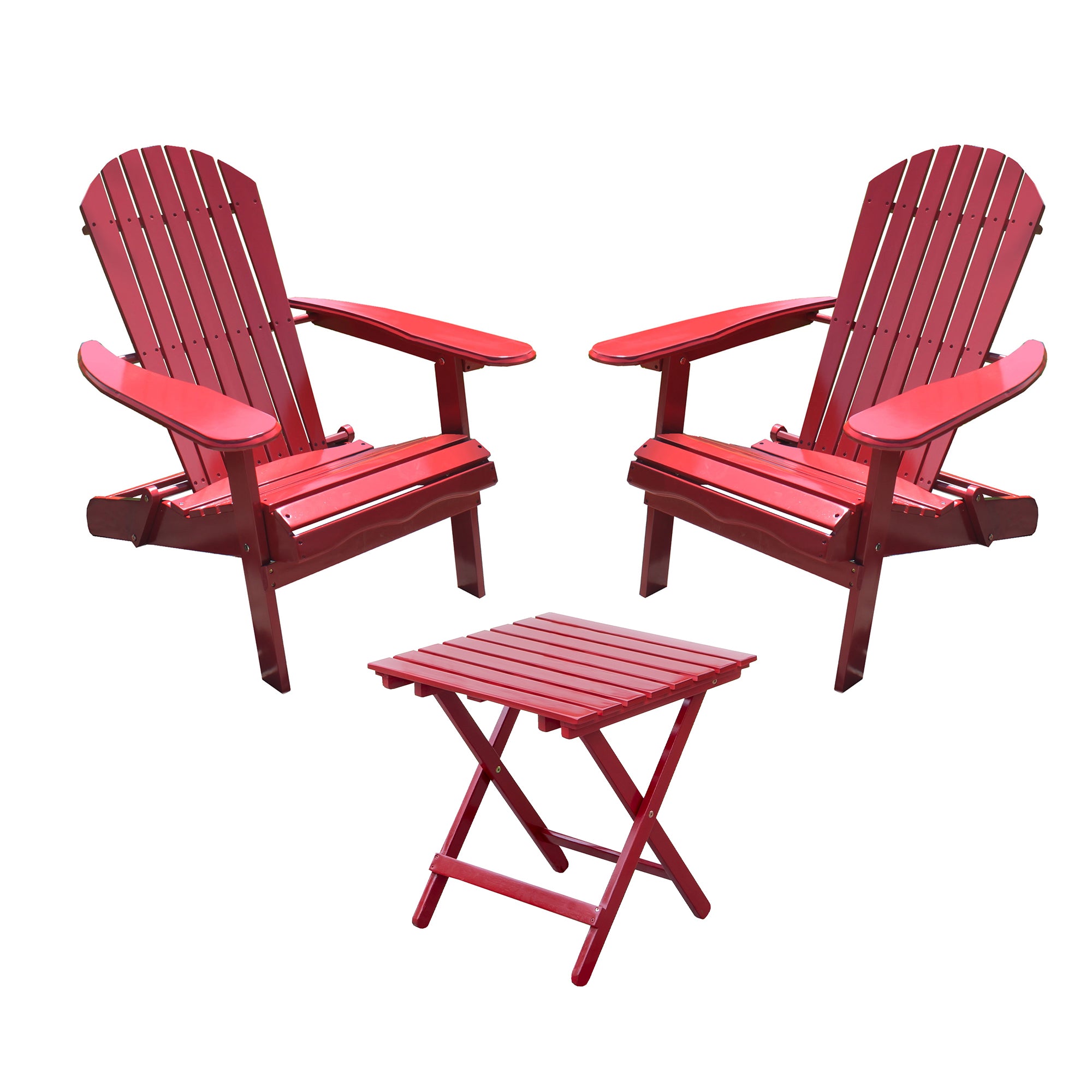 Northbeam Outdoor Portable Foldable Wooden Deck Chair (2 Pack) with Table, Red - VMInnovations