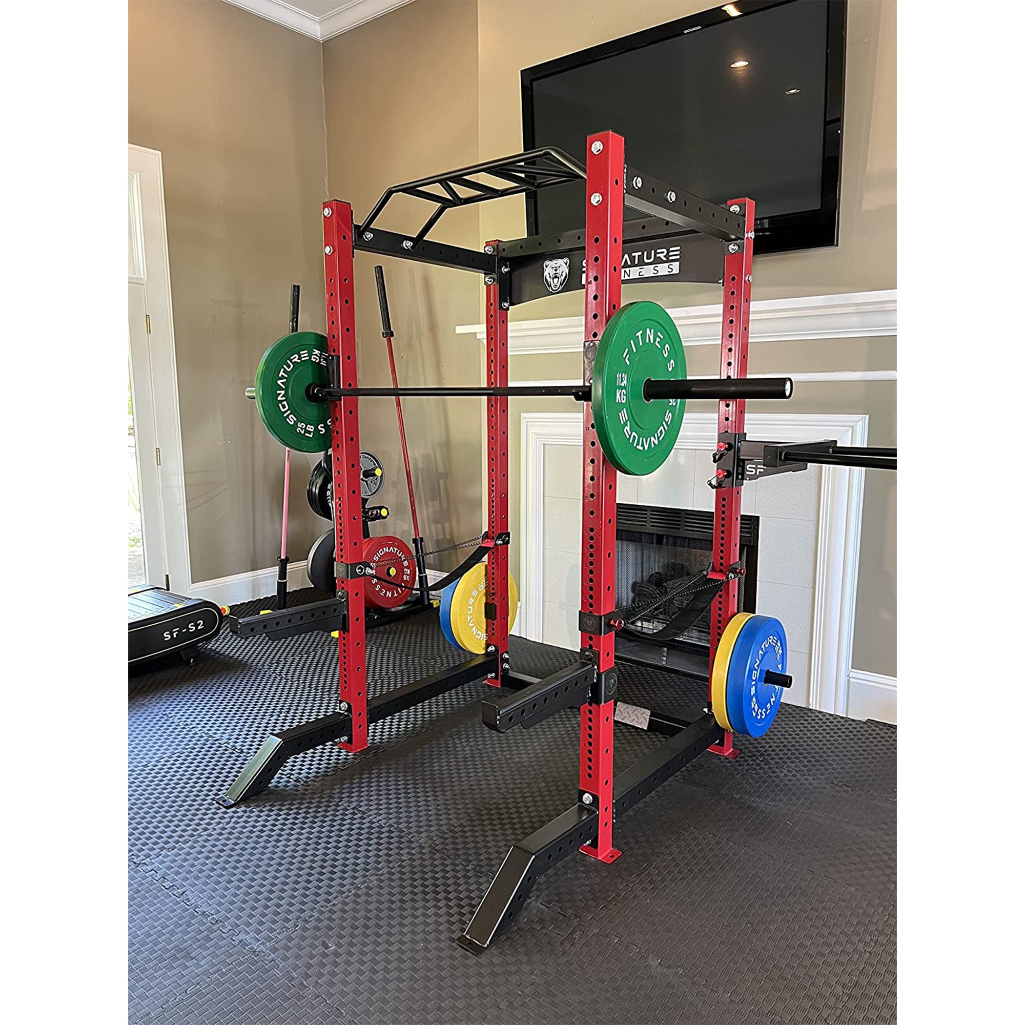 Signature Fitness SF-3 1,500 Pound Capacity 3" x 3" Power Cage Squat Rack, Red