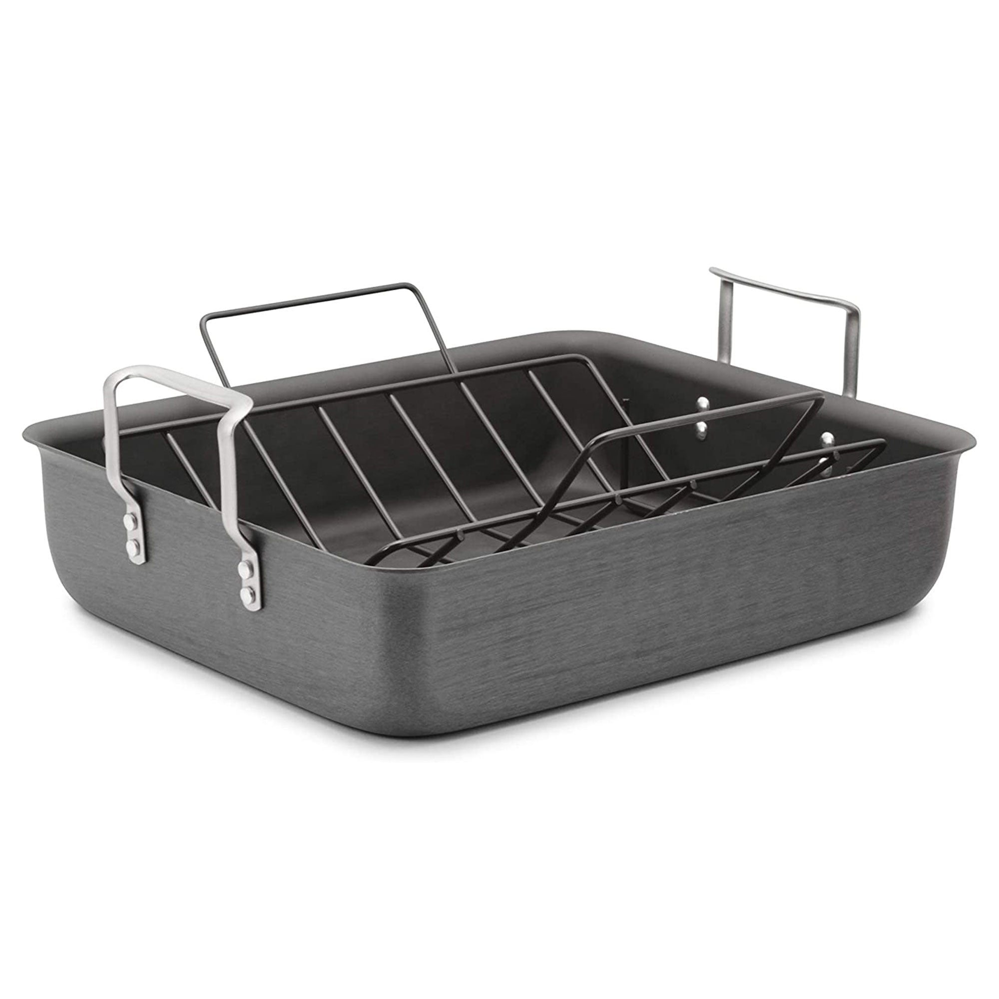 Calphalon 16 Inch Medium Gauge Contemporary Nonstick Roaster Pan w/ Rack, Black