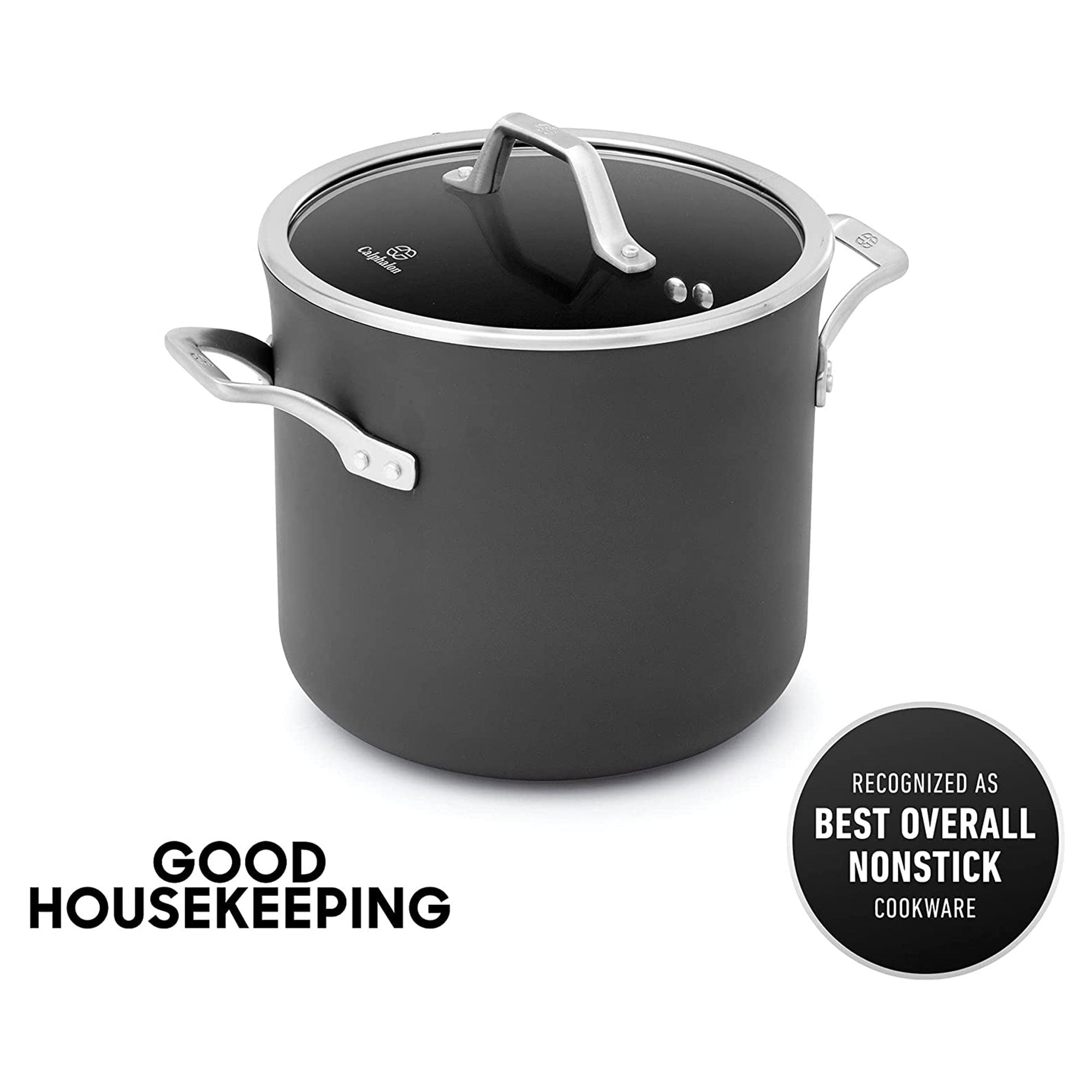 Calphalon Premier Hard Anodized Nonstick 8 Quart Stockpot with Glass Lid, Black - VMInnovations