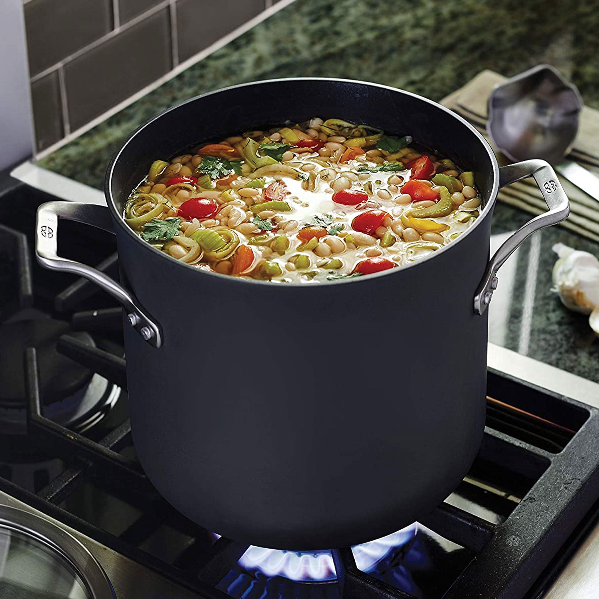 Calphalon Premier Hard Anodized Nonstick 8 Quart Stockpot with Glass Lid, Black - VMInnovations